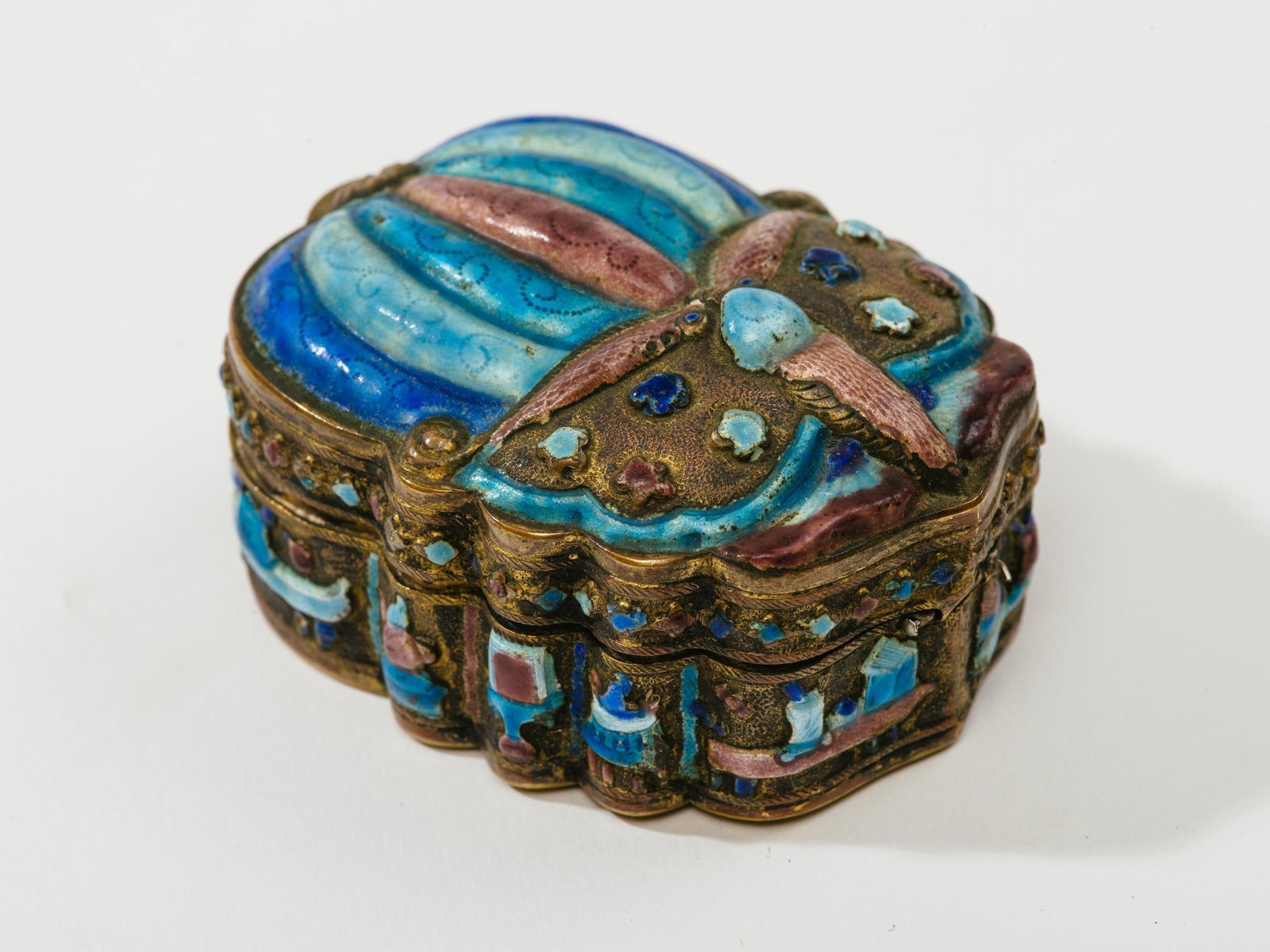 Antique Chinese Champleve Enamel Scarab Jewelry Box - 6