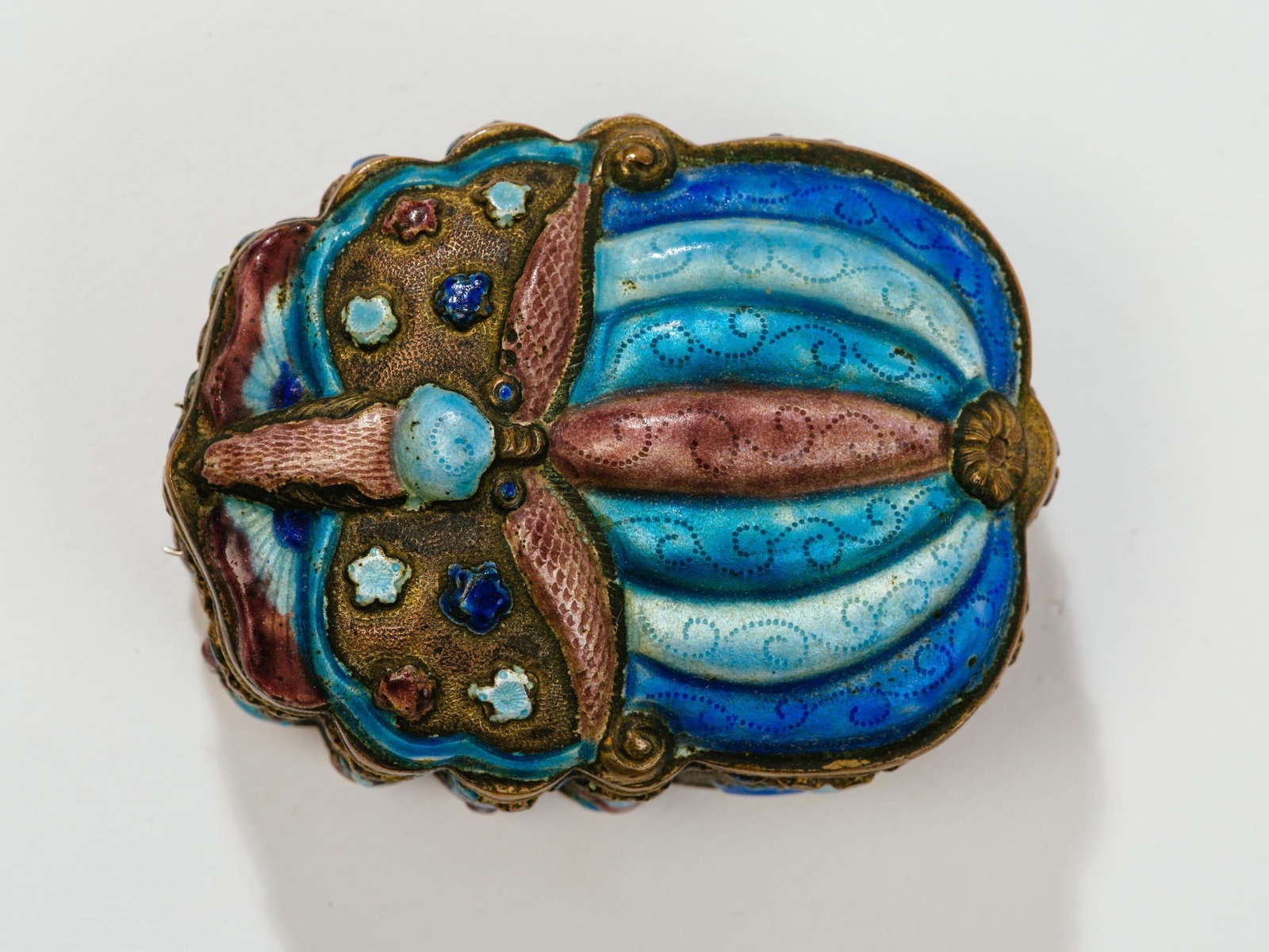 Antique Chinese Champleve Enamel Scarab Jewelry Box - 9