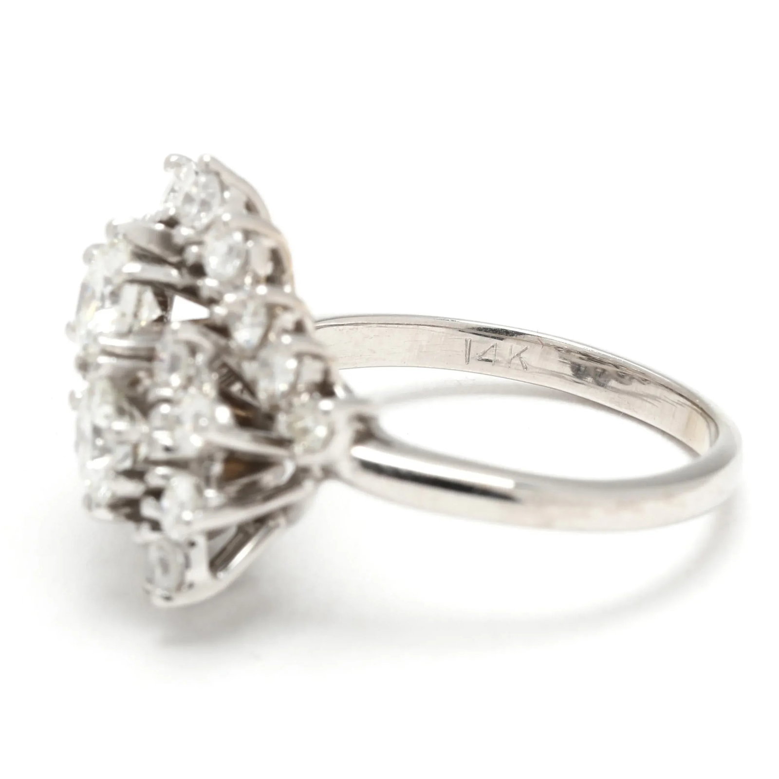 1.08ctw Diamond Cluster Ring, 14k White Gold, Ring Size 4.5 - 6