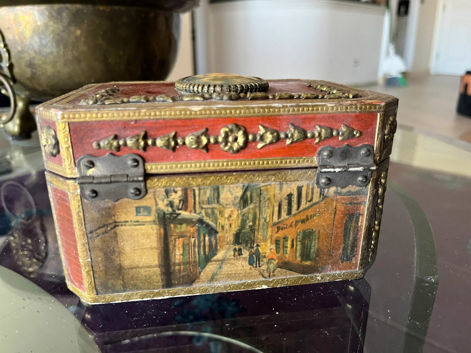 Late 19th Century Antique French Jewelry Box, Mademoiselle Grimpell With a Blue Ribbon - 2