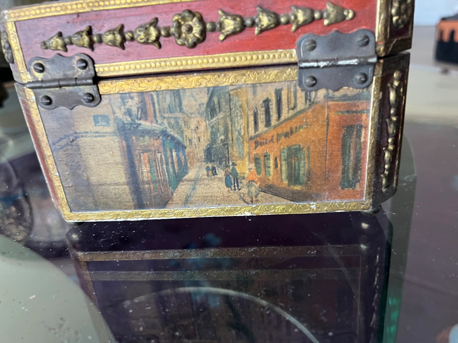 Late 19th Century Antique French Jewelry Box, Mademoiselle Grimpell With a Blue Ribbon - 3