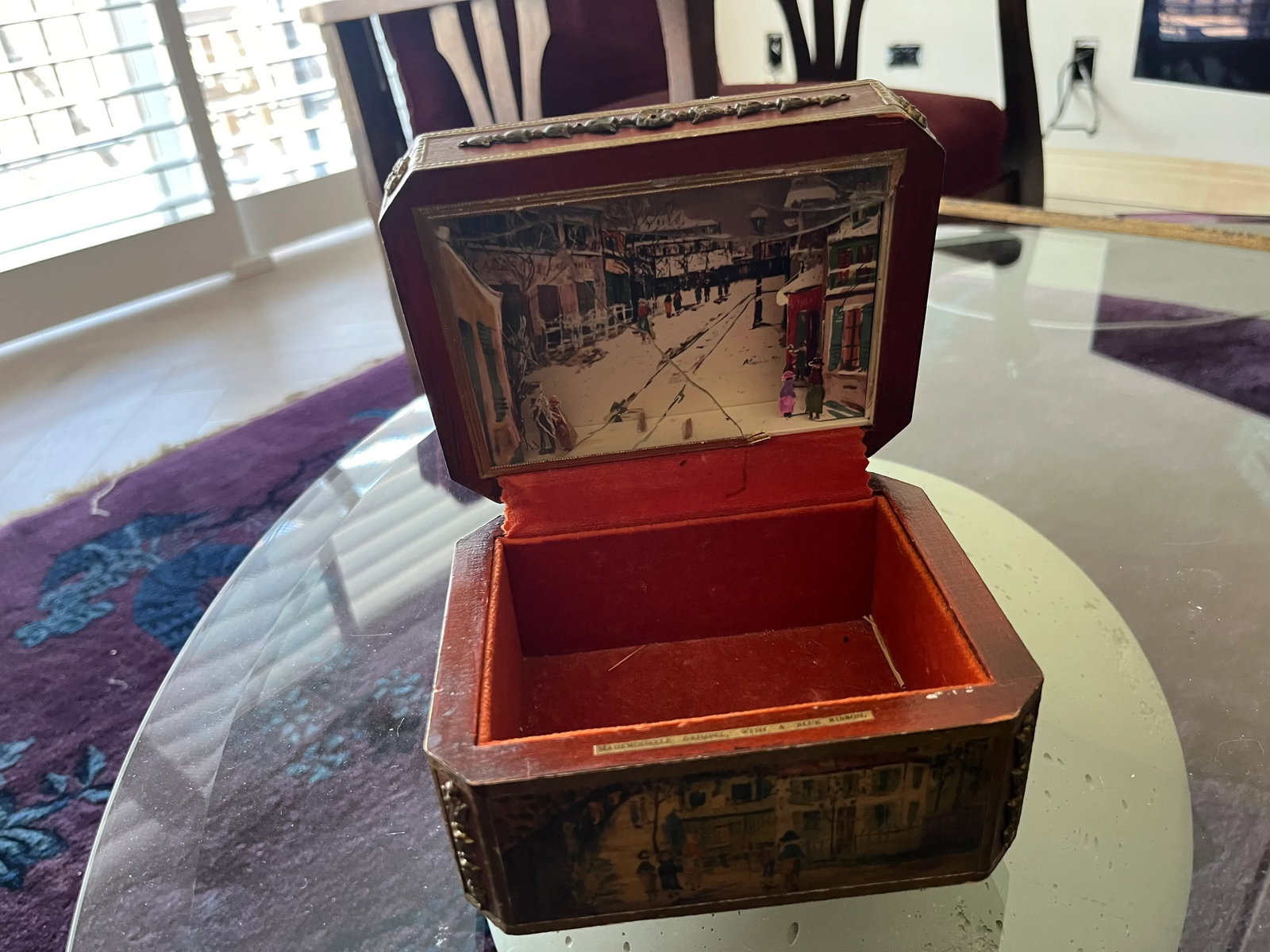 Late 19th Century Antique French Jewelry Box, Mademoiselle Grimpell With a Blue Ribbon - 4