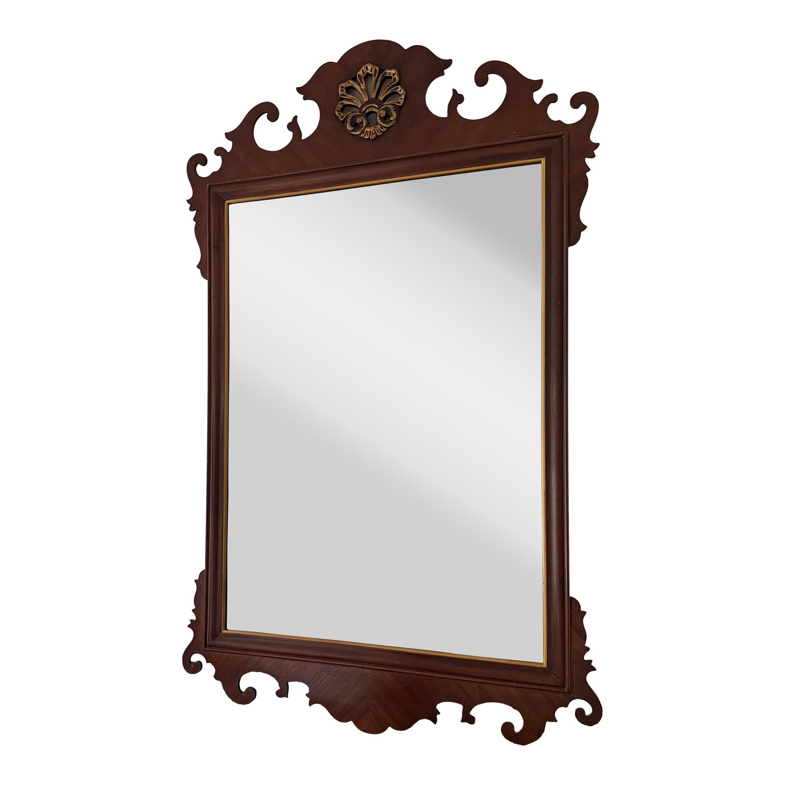 Mid 20th Century Drexel Heritage Chippendale Style Mahogany Mirror With Gilded Accent: Drexel Heritage Chippendale style mahogany mirror with gilded accents. Condition: Alterations: Original Condition Unaltered Imperfections: Some Imperfections Condition Notes: Very minor imperfections.
