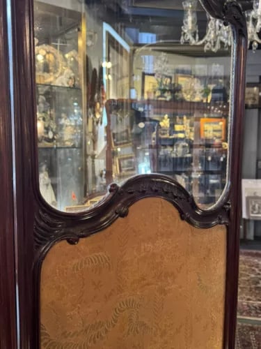 Antique Art Nouveau French Style Three Panel Dressing Screen With 3 Glass Panels - 10