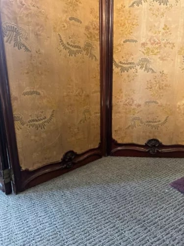 Antique Art Nouveau French Style Three Panel Dressing Screen With 3 Glass Panels - 11
