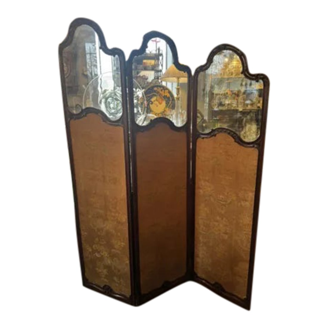 Antique Art Nouveau French Style Three Panel Dressing Screen With 3 Glass Panels (1 of 11)
