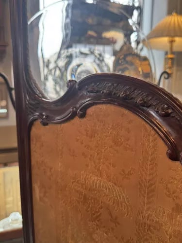 Antique Art Nouveau French Style Three Panel Dressing Screen With 3 Glass Panels - 3