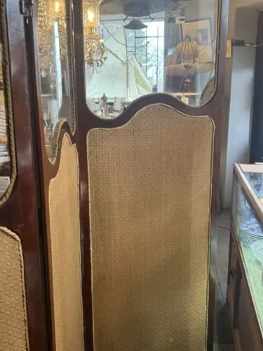 Antique Art Nouveau French Style Three Panel Dressing Screen With 3 Glass Panels - 9