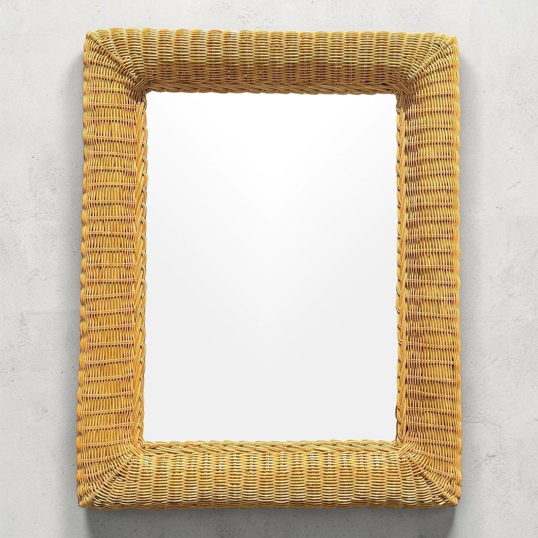 1980s Large Wall Mirror in Hand-Woven Wicker - 2