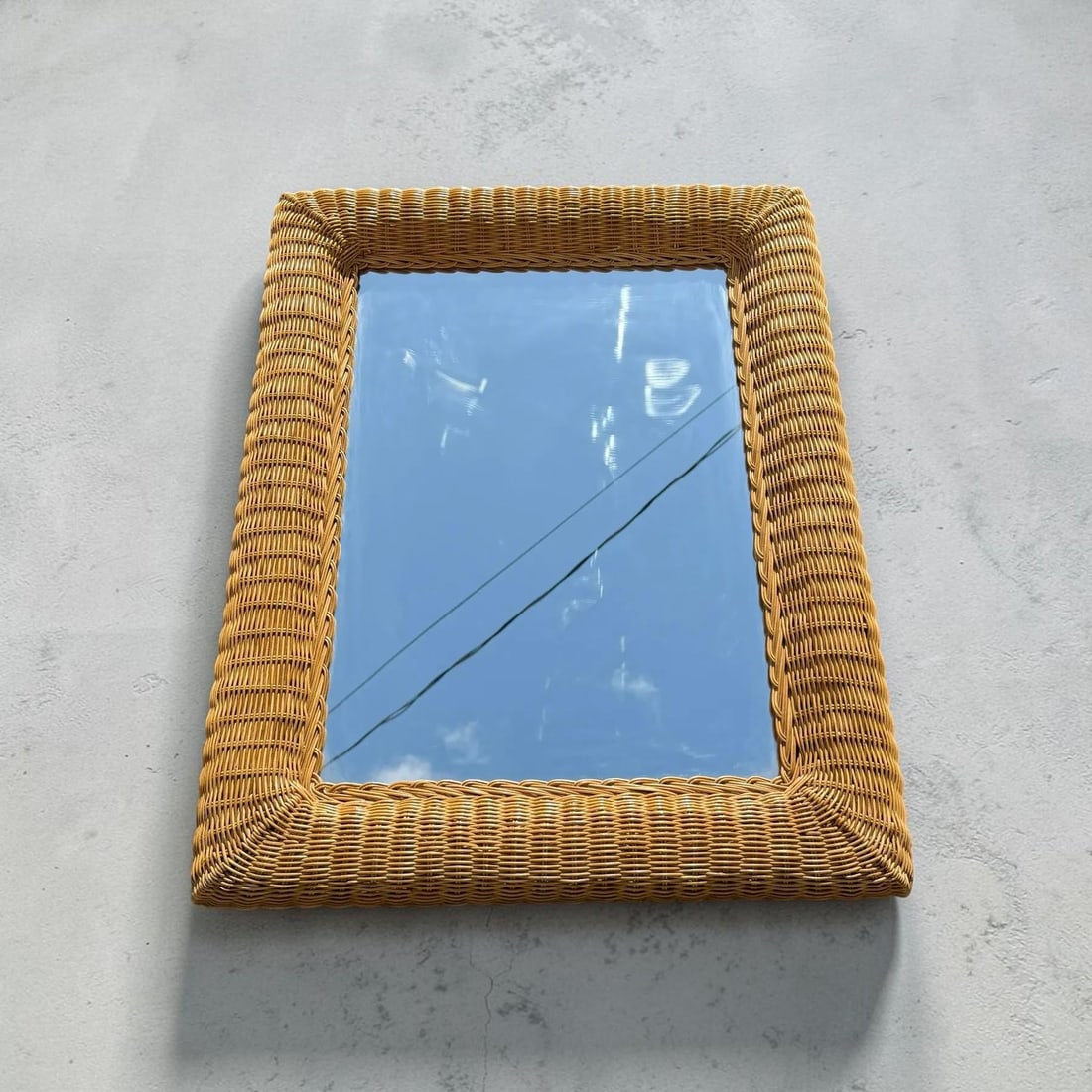 1980s Large Wall Mirror in Hand-Woven Wicker - 6