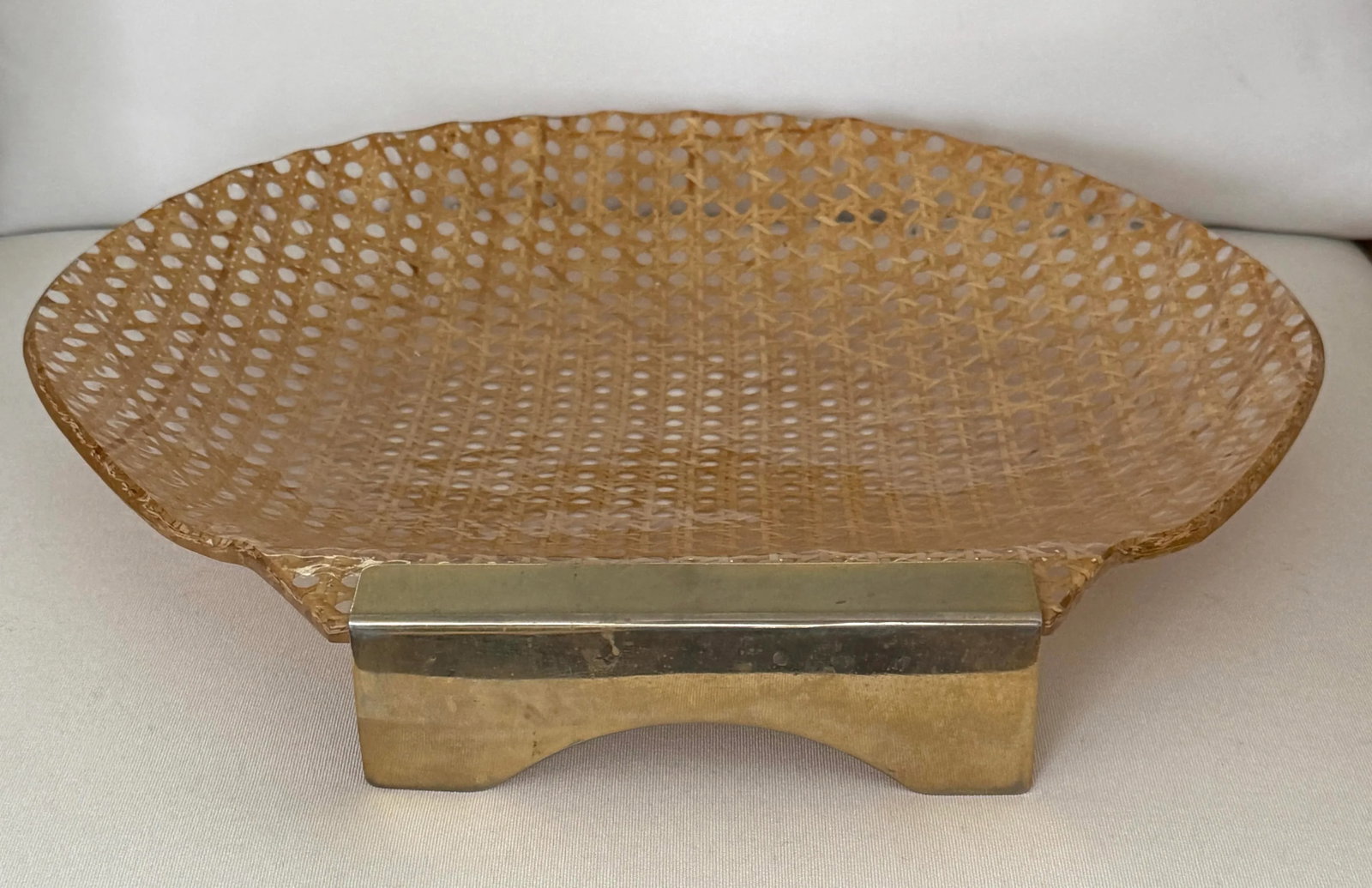 Italian Lucite Cannage Shell Shaped Bowl W" Brass Handle. - 11
