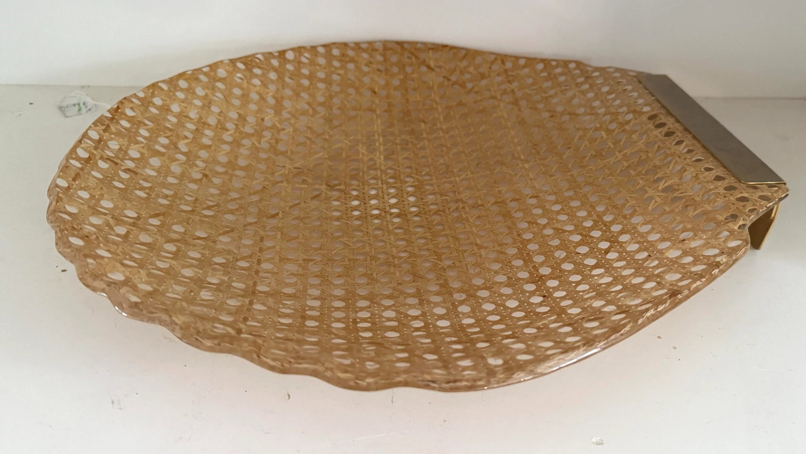Italian Lucite Cannage Shell Shaped Bowl W" Brass Handle. - 12