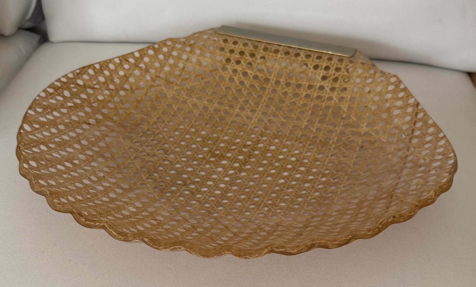 Italian Lucite Cannage Shell Shaped Bowl W" Brass Handle. - 3