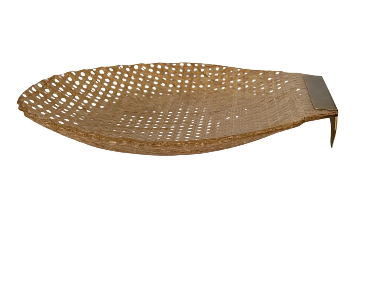 Italian Lucite Cannage Shell Shaped Bowl W" Brass Handle. - 8