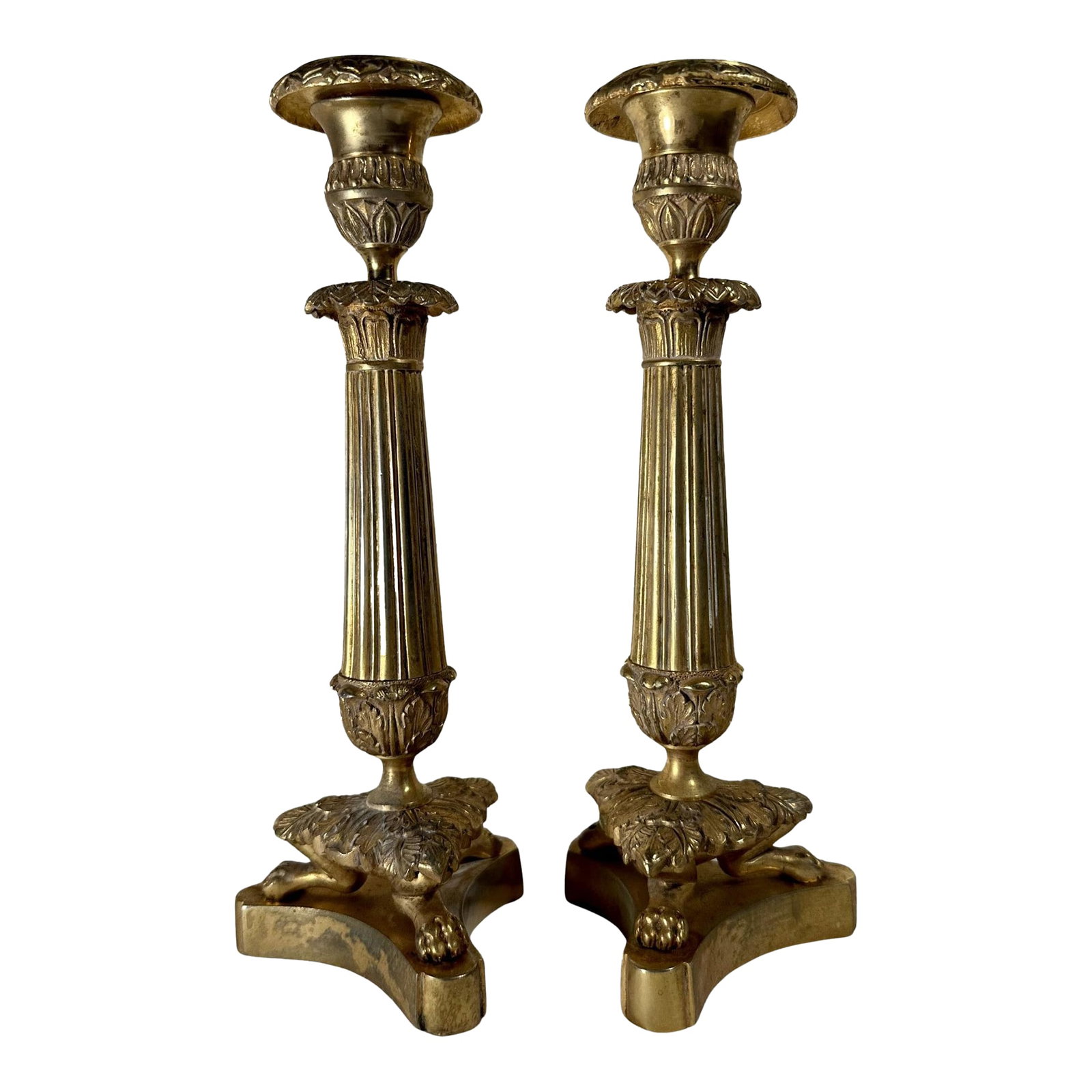 Antique Pair French Neoclassical Ormolu Bronze Candlesticks (1 of 12)