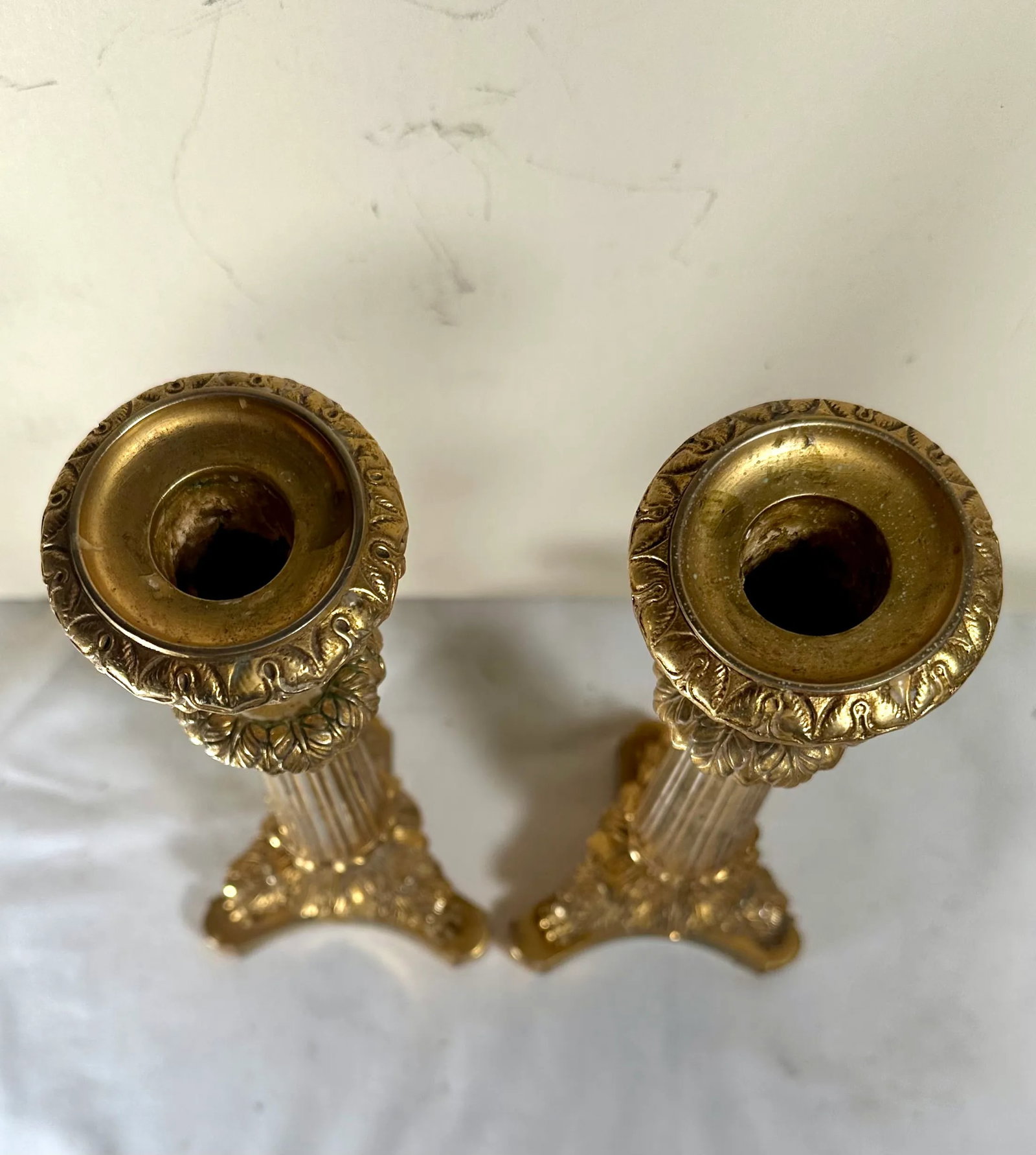 Antique Pair French Neoclassical Ormolu Bronze Candlesticks - 3