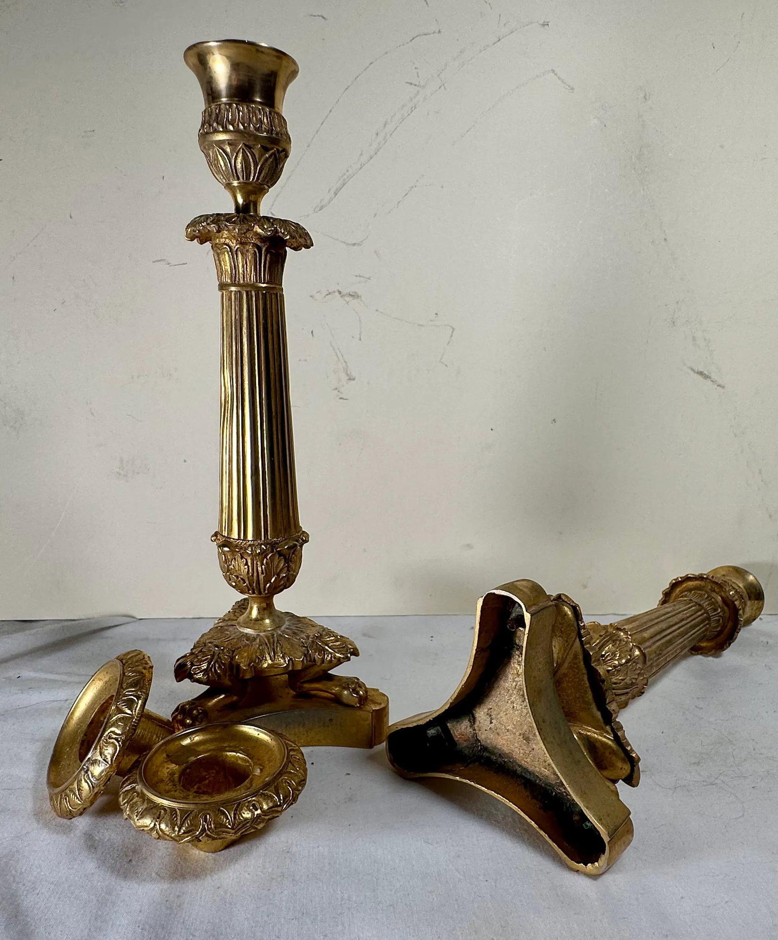 Antique Pair French Neoclassical Ormolu Bronze Candlesticks - 9