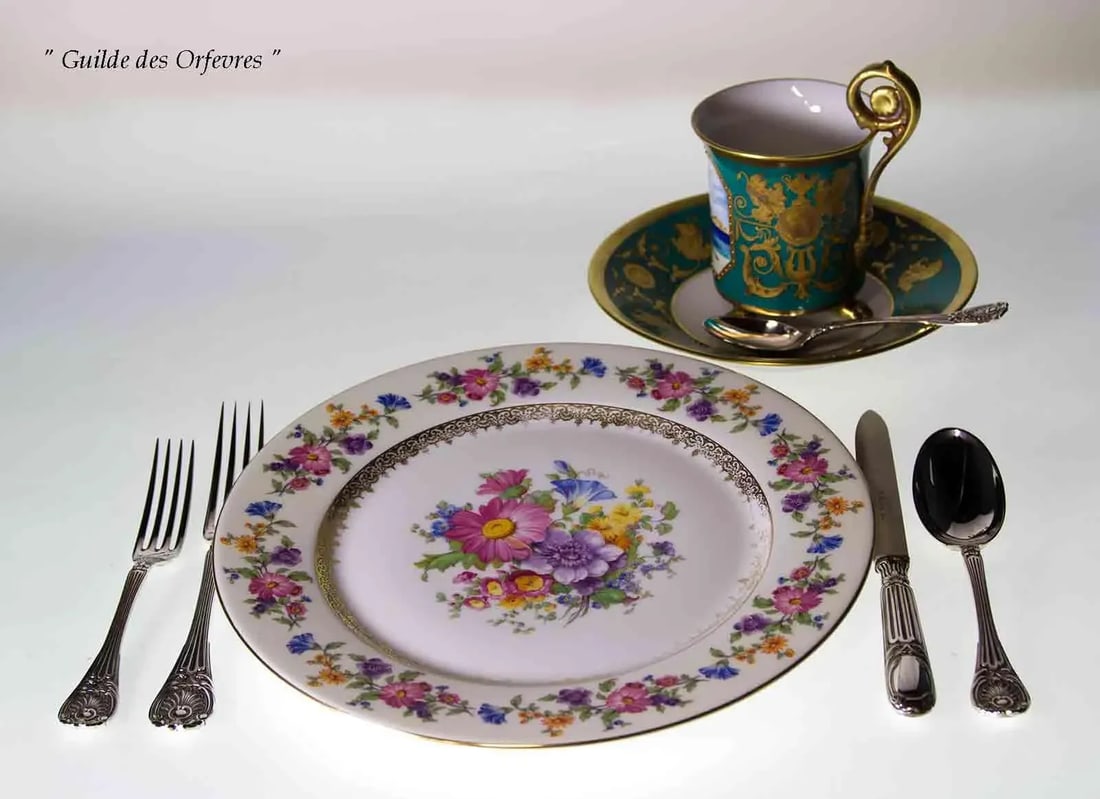 1960's Vintage Brigitta Dinner Plates with Gold Rim & Floral Design- Set of 10 - 11