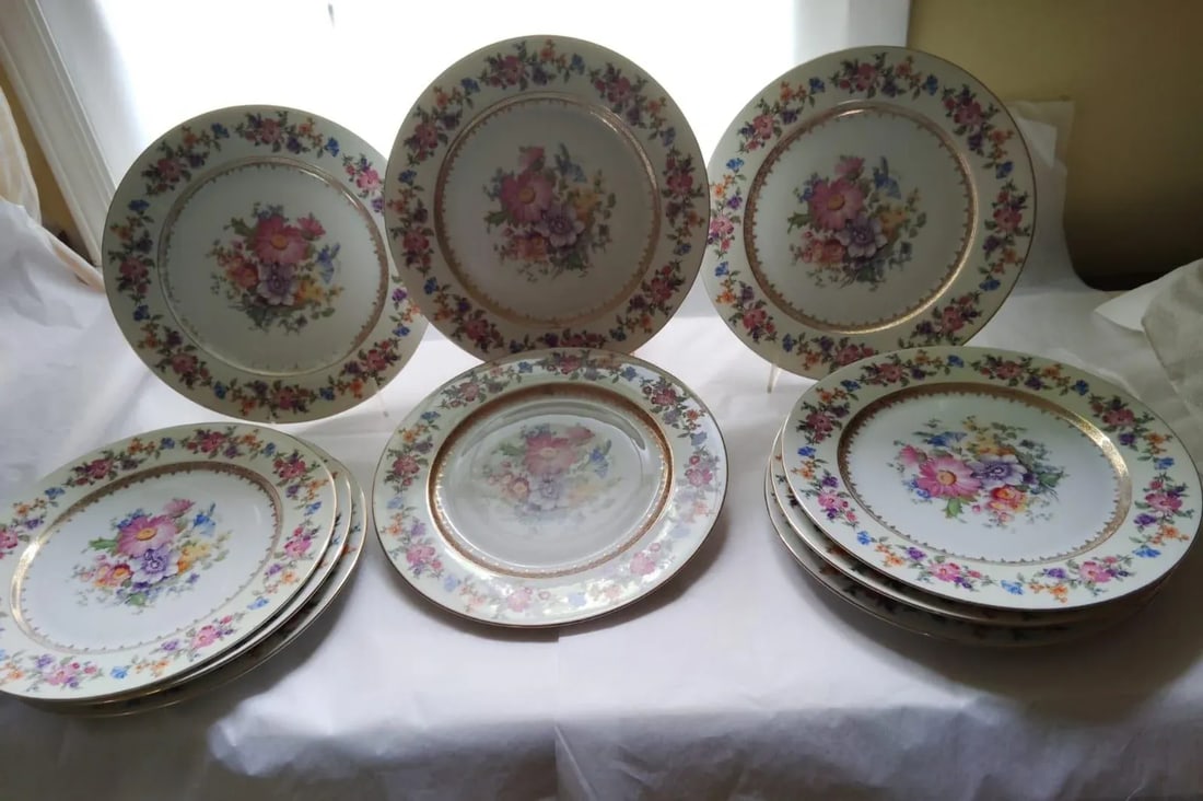 1960's Vintage Brigitta Dinner Plates with Gold Rim & Floral Design- Set of 10 - 3
