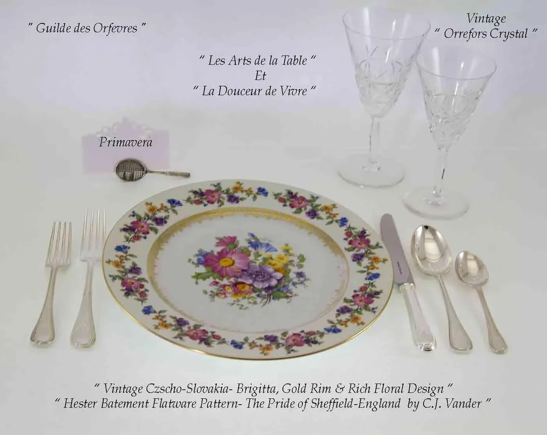 1960's Vintage Brigitta Dinner Plates with Gold Rim & Floral Design- Set of 10 - 4