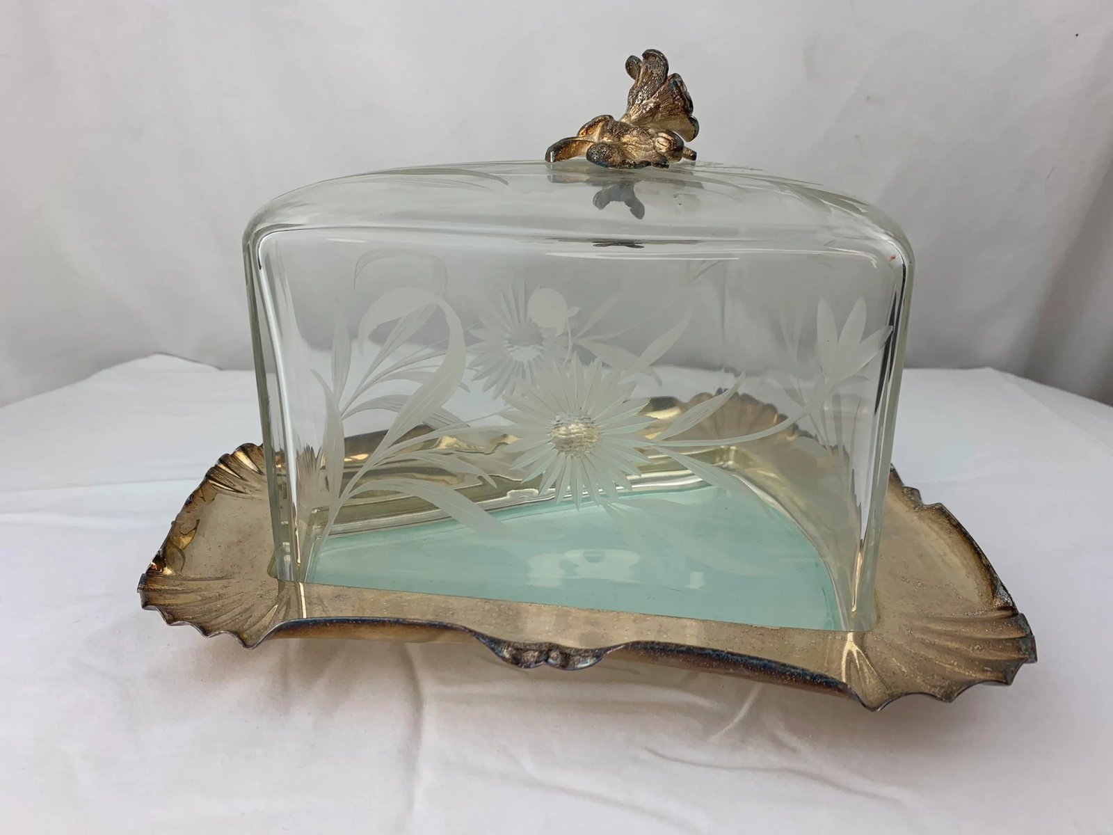 Antique Silverplate and Crystal Cheese Plate - 2