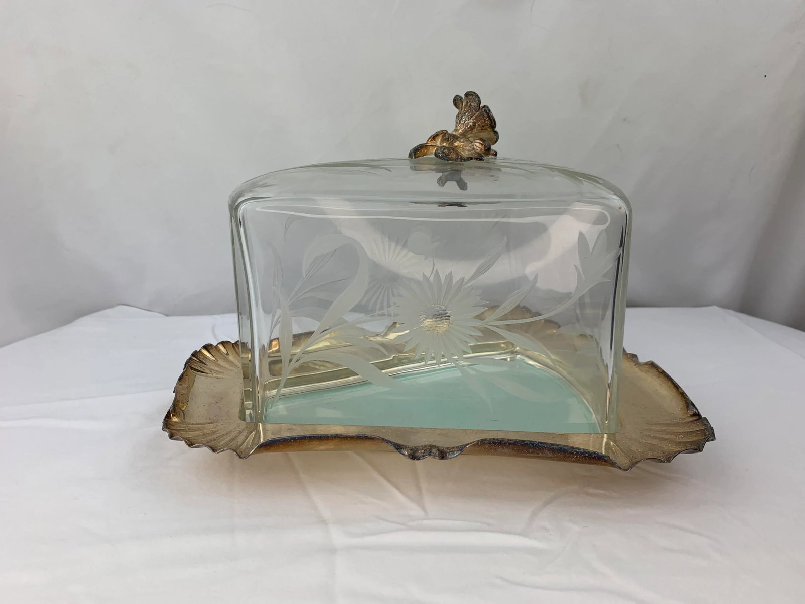 Antique Silverplate and Crystal Cheese Plate - 3