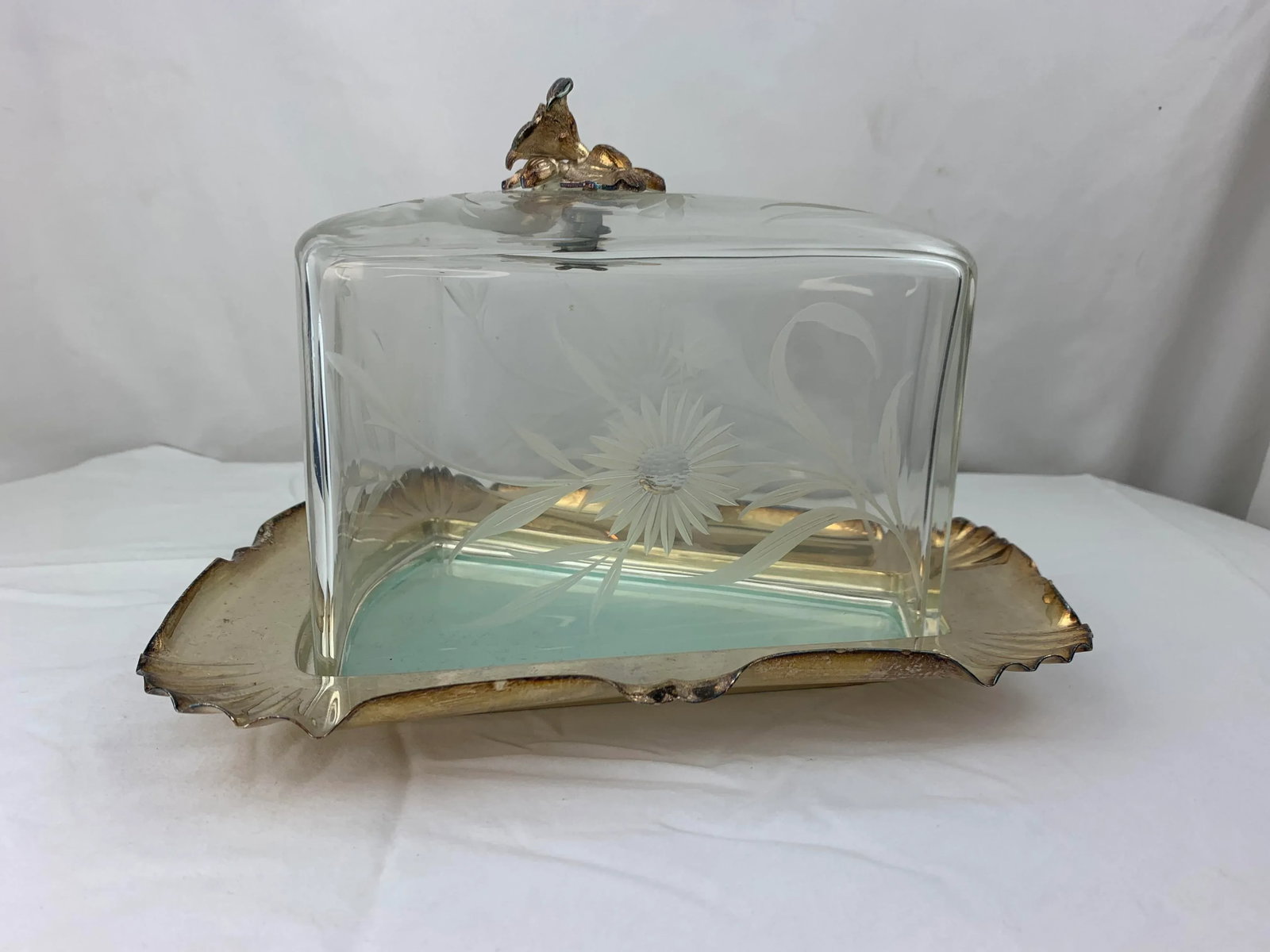 Antique Silverplate and Crystal Cheese Plate - 4