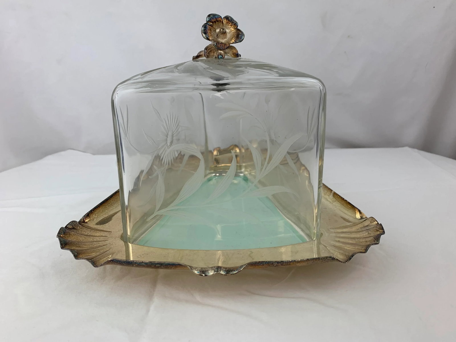 Antique Silverplate and Crystal Cheese Plate - 6