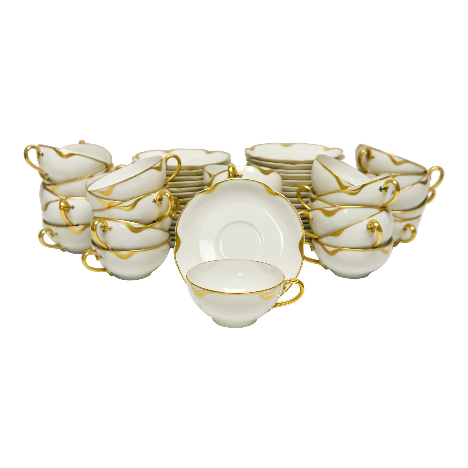 Haviland Limoges Silver Anniversary Tea Cups & Saucers Set of 32 (1 of 12)
