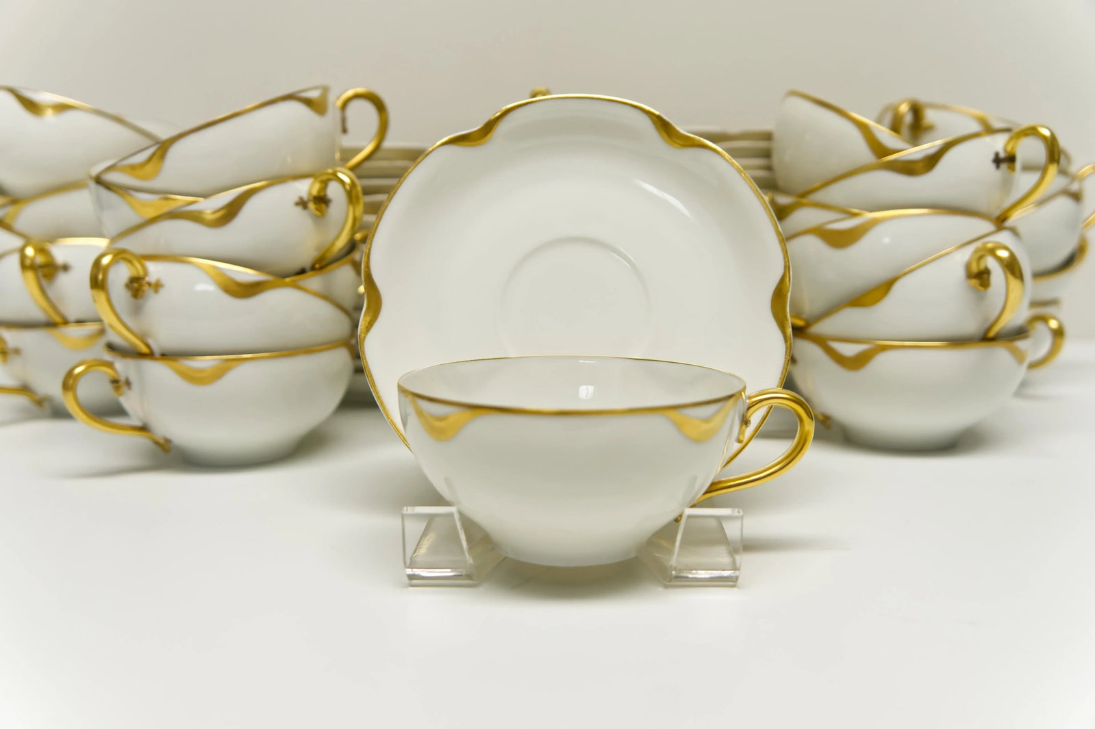 Haviland Limoges Silver Anniversary Tea Cups & Saucers Set of 32 - 3