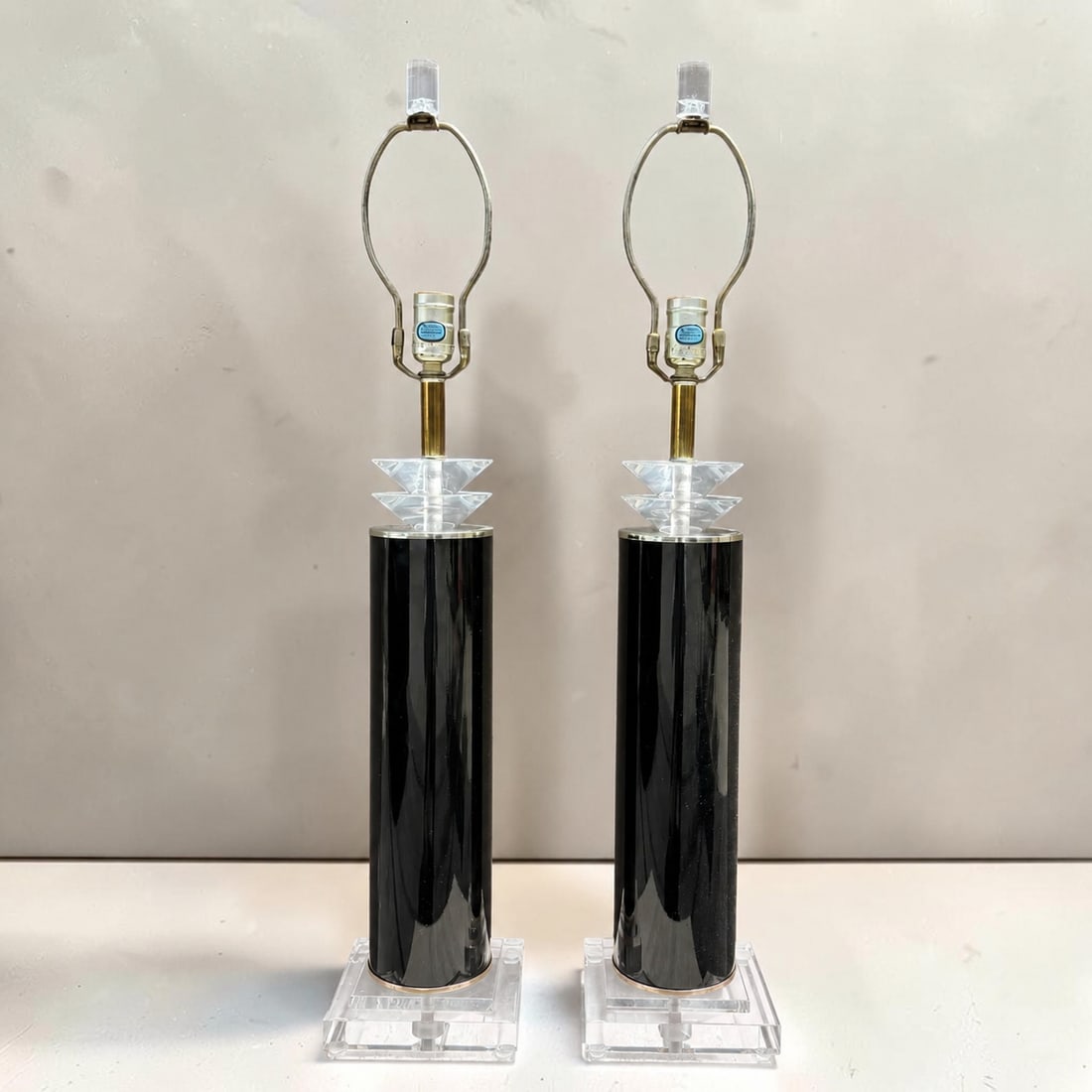 1980s Postmodern Lucite and Black Table Lamps - A Pair - 3