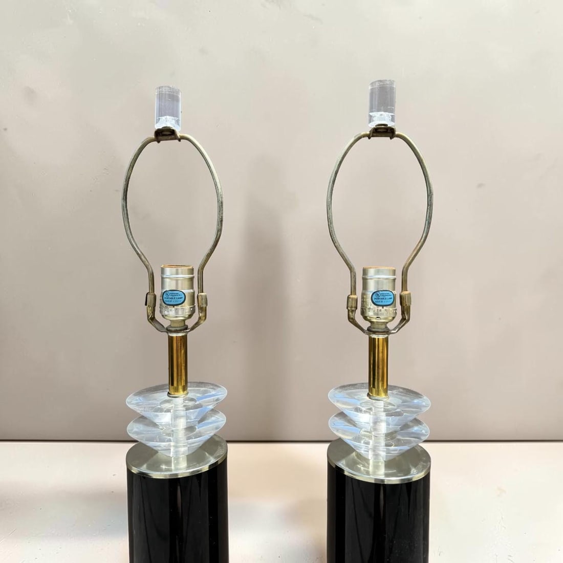 1980s Postmodern Lucite and Black Table Lamps - A Pair - 6