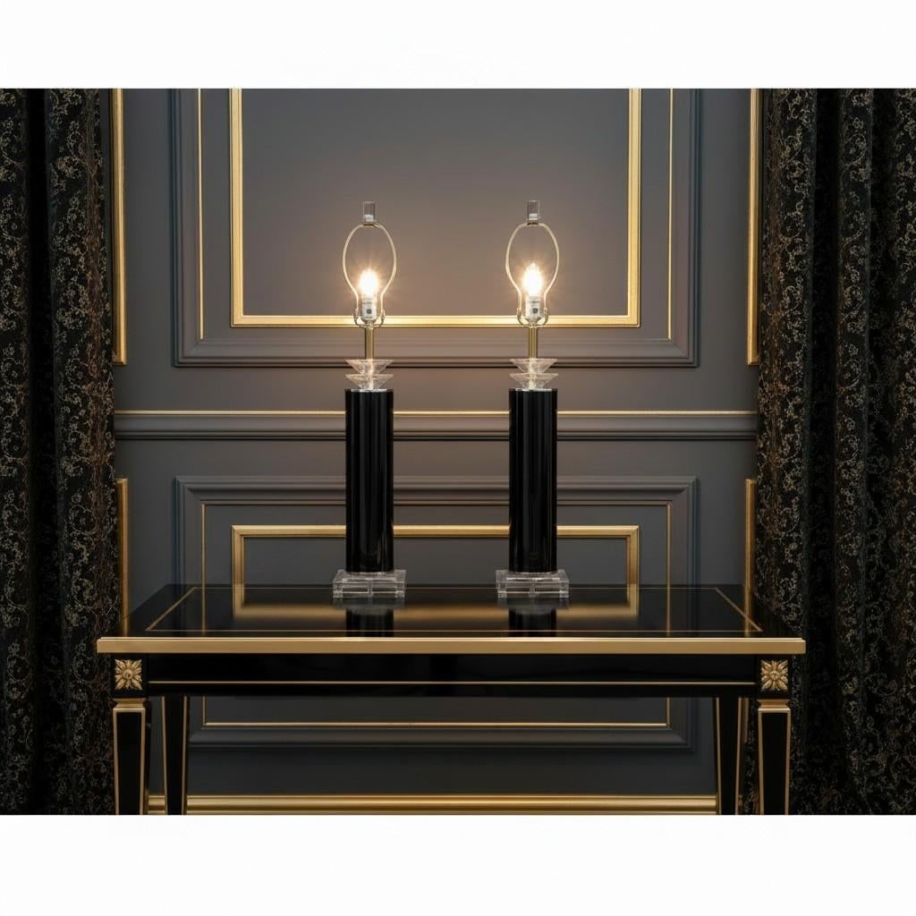 1980s Postmodern Lucite and Black Table Lamps - A Pair - 8