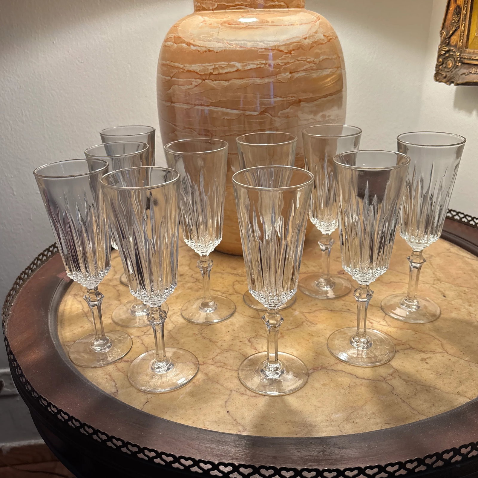 French Antique Crystal Wine Glasses and Champagne Flutes - Set of 28 - 2