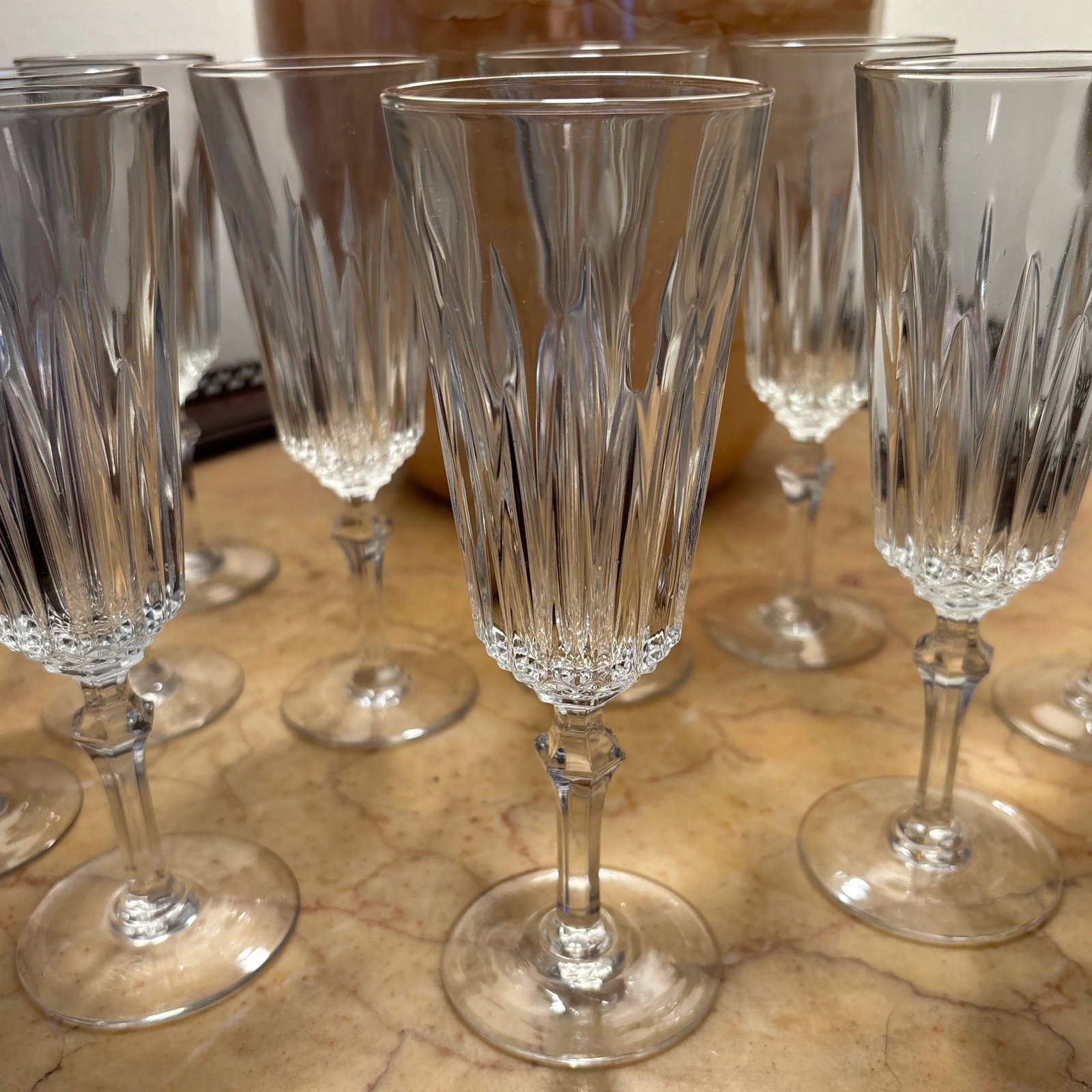French Antique Crystal Wine Glasses and Champagne Flutes - Set of 28 - 4