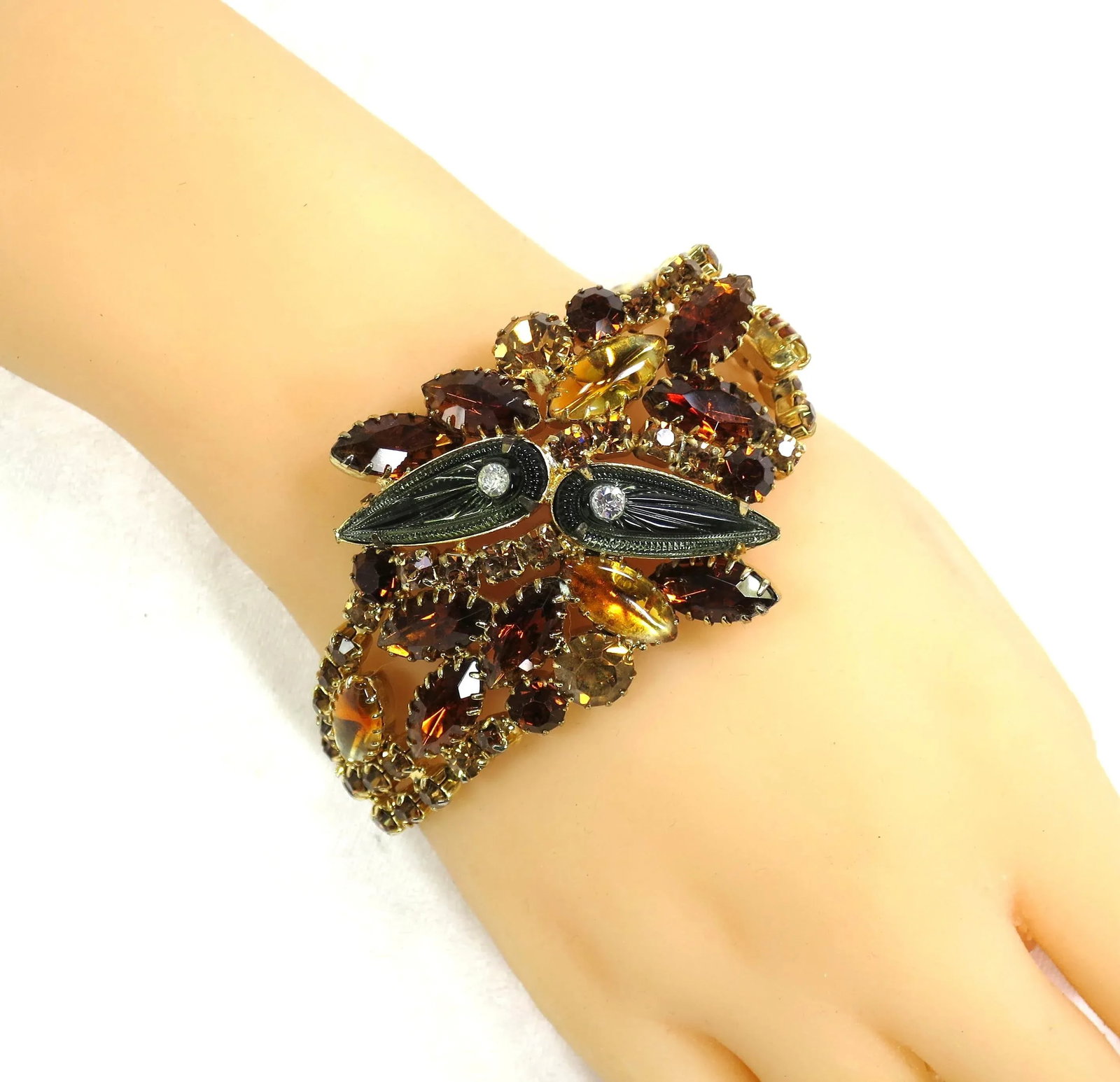 Vintage Citrine Crystal Art Glass Bracelet 1950s - 3