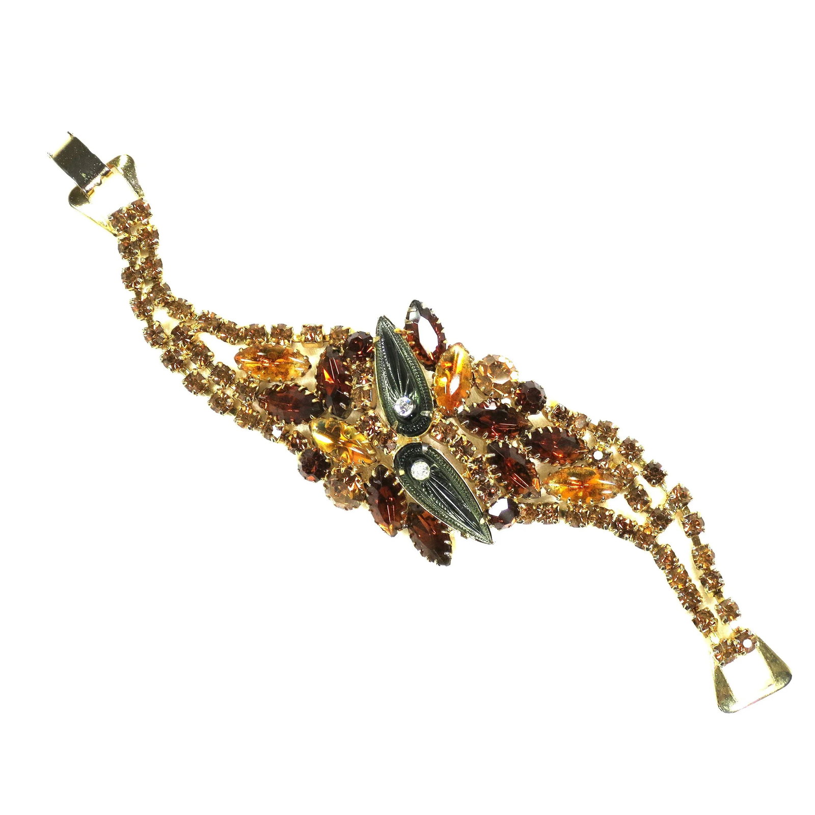 Vintage Citrine Crystal Art Glass Bracelet 1950s - 7