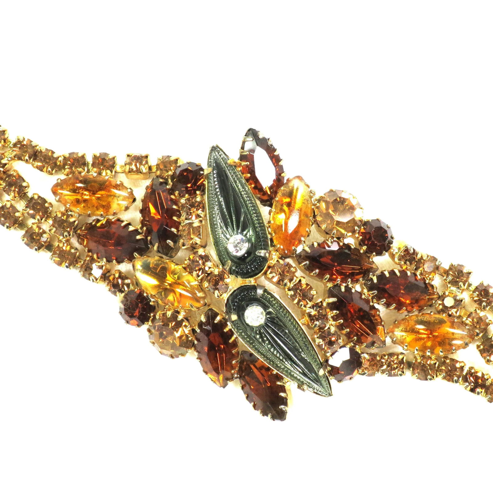 Vintage Citrine Crystal Art Glass Bracelet 1950s - 8