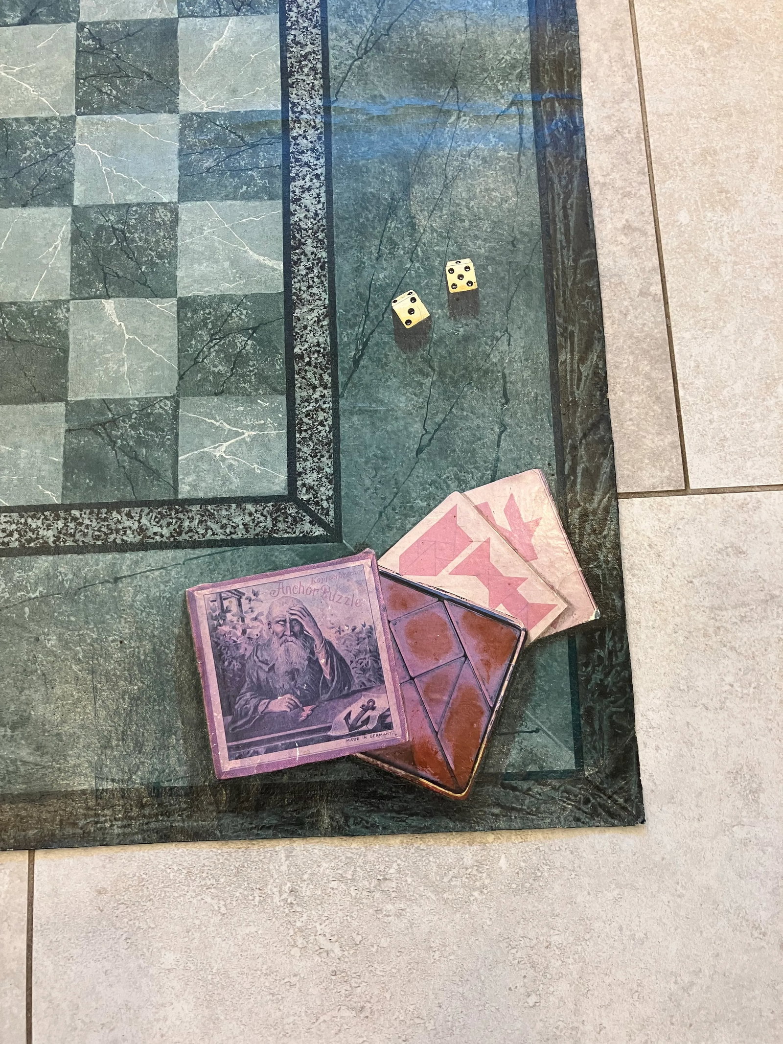 1980s Hand Painted Trompe L'oeil Floorcloth Game Board - 3