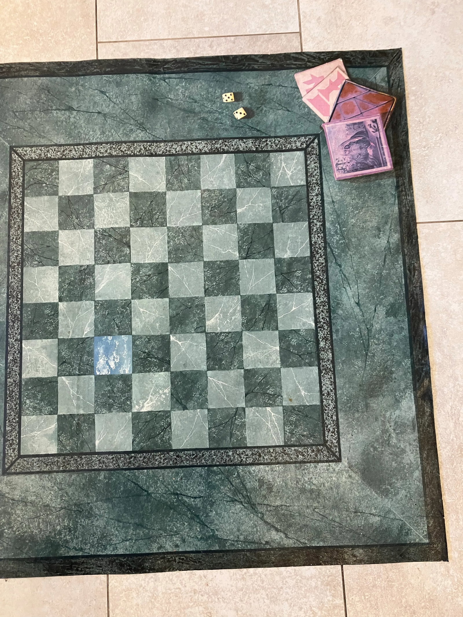 1980s Hand Painted Trompe L'oeil Floorcloth Game Board - 4