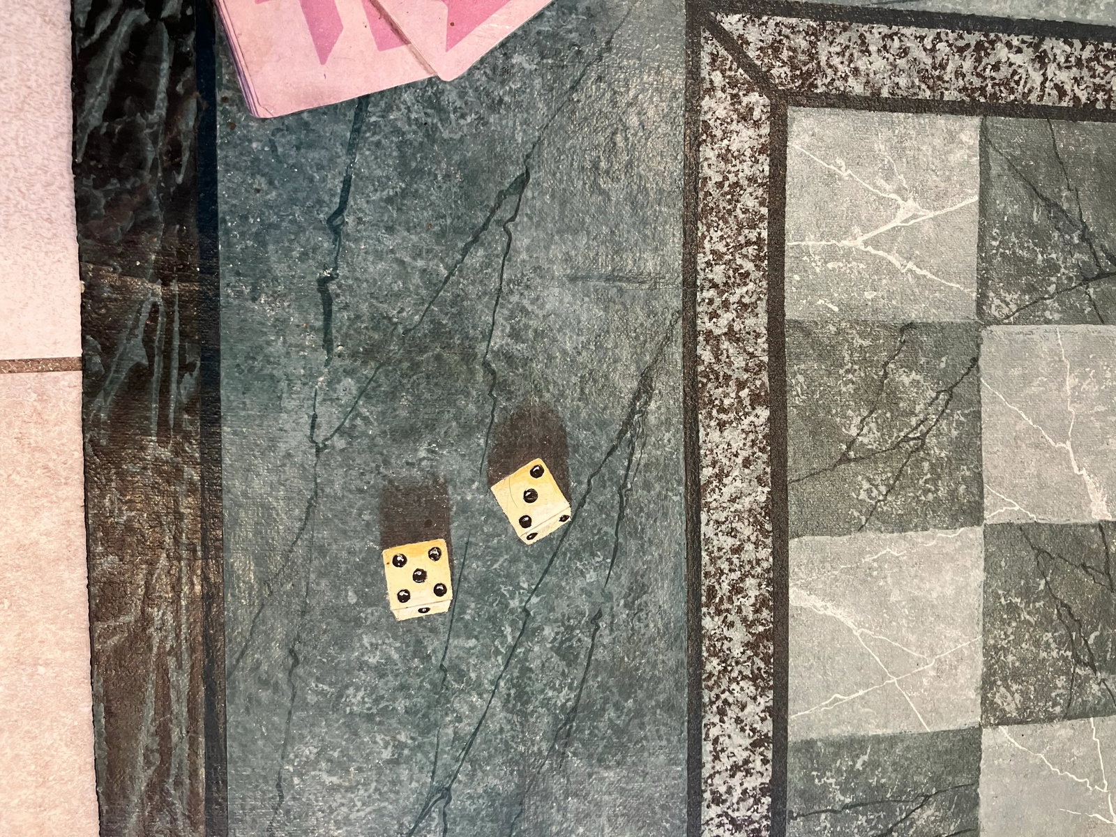 1980s Hand Painted Trompe L'oeil Floorcloth Game Board - 6