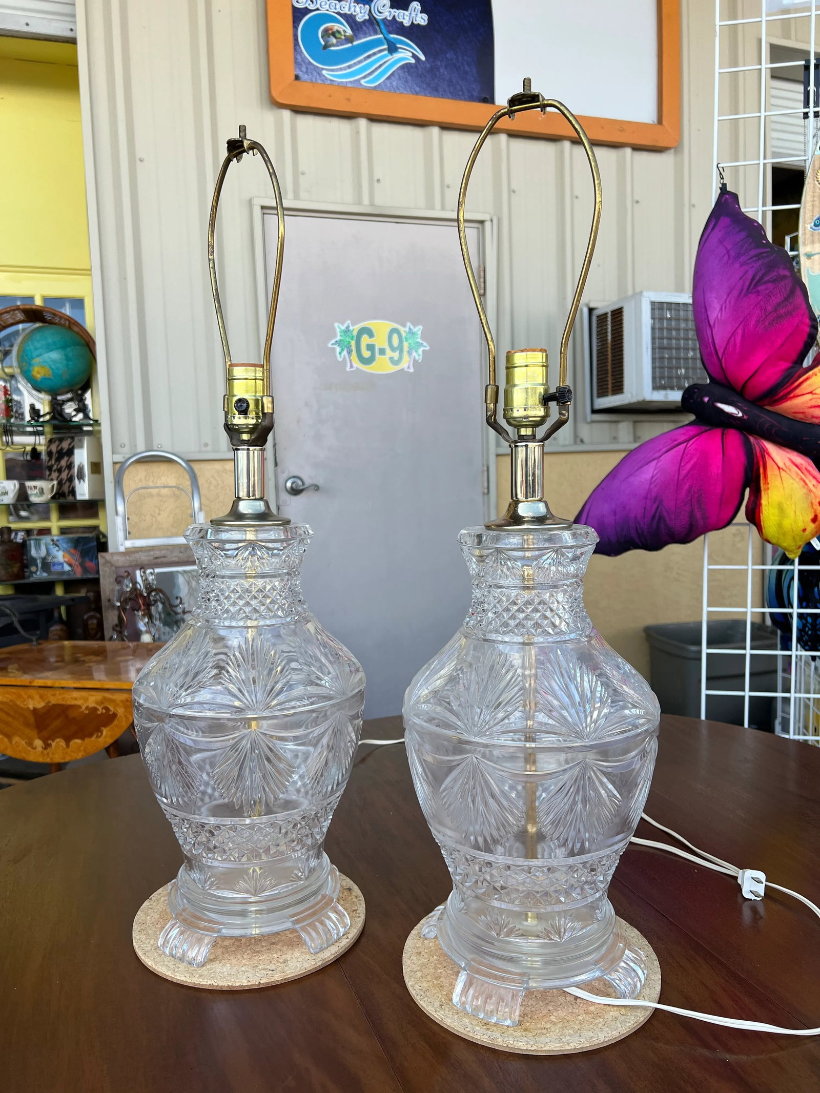 Vintage Large Footed Cut Crystal Lamp - Pair - 2