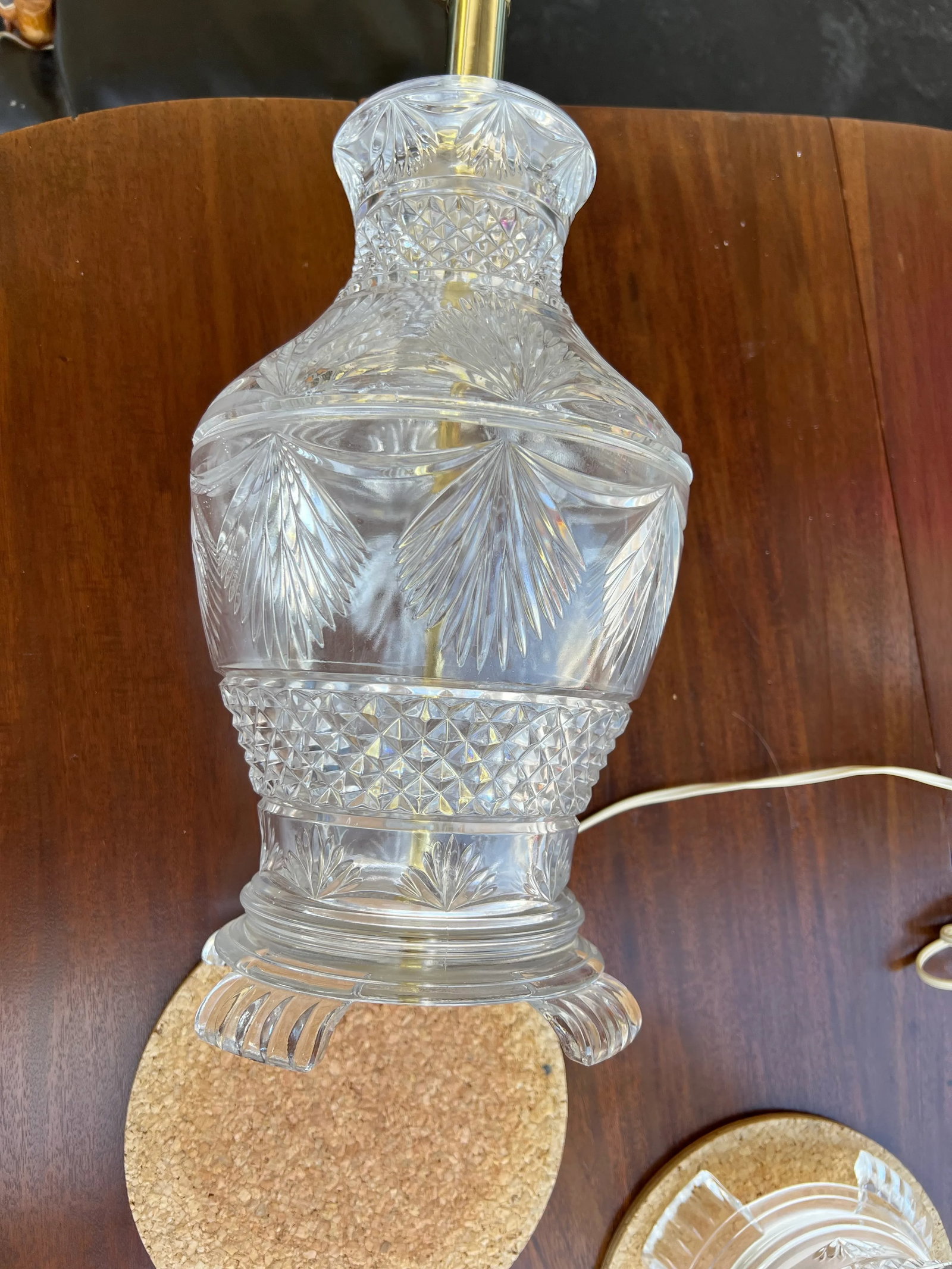 Vintage Large Footed Cut Crystal Lamp - Pair - 3