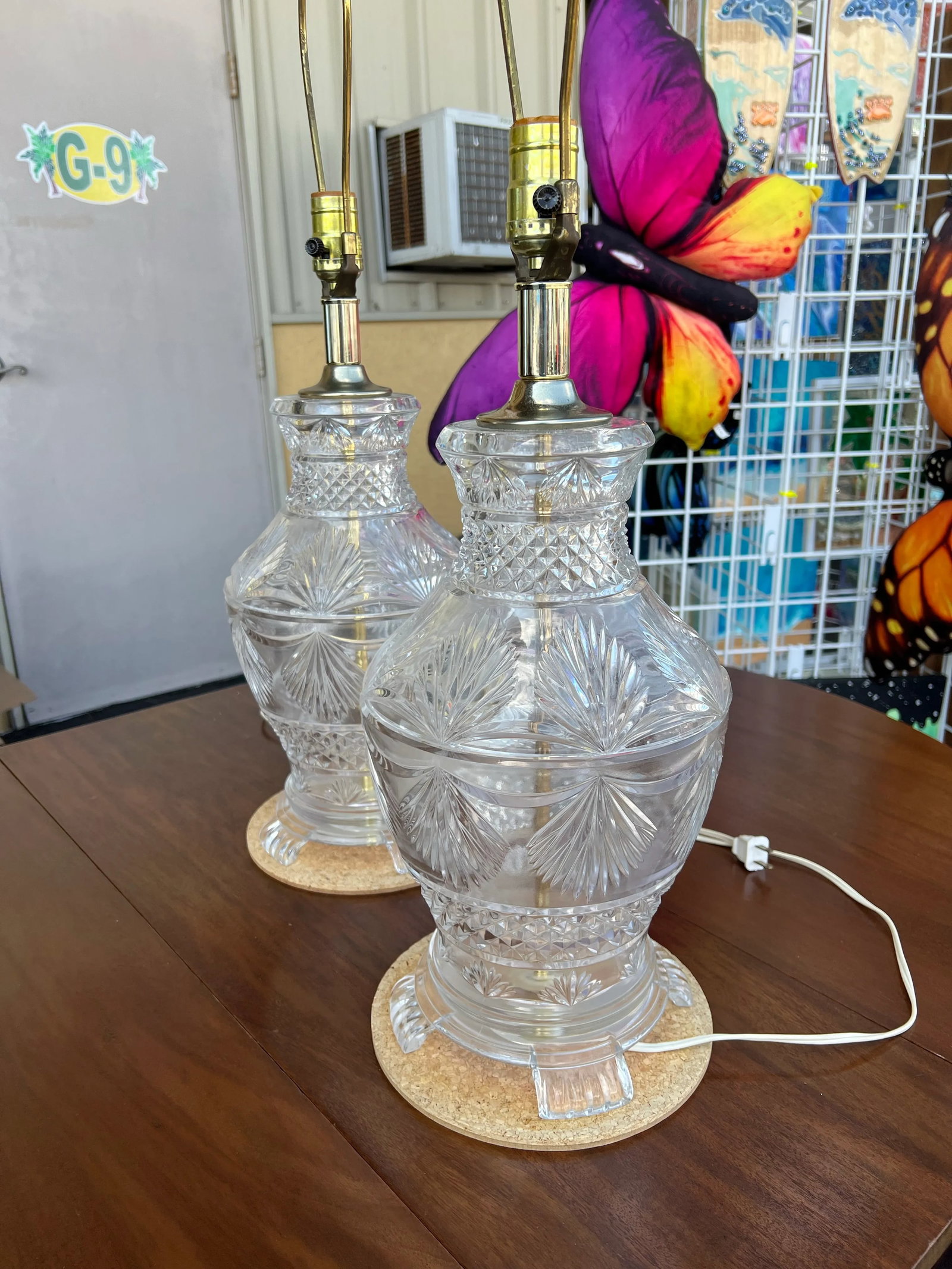 Vintage Large Footed Cut Crystal Lamp - Pair - 4