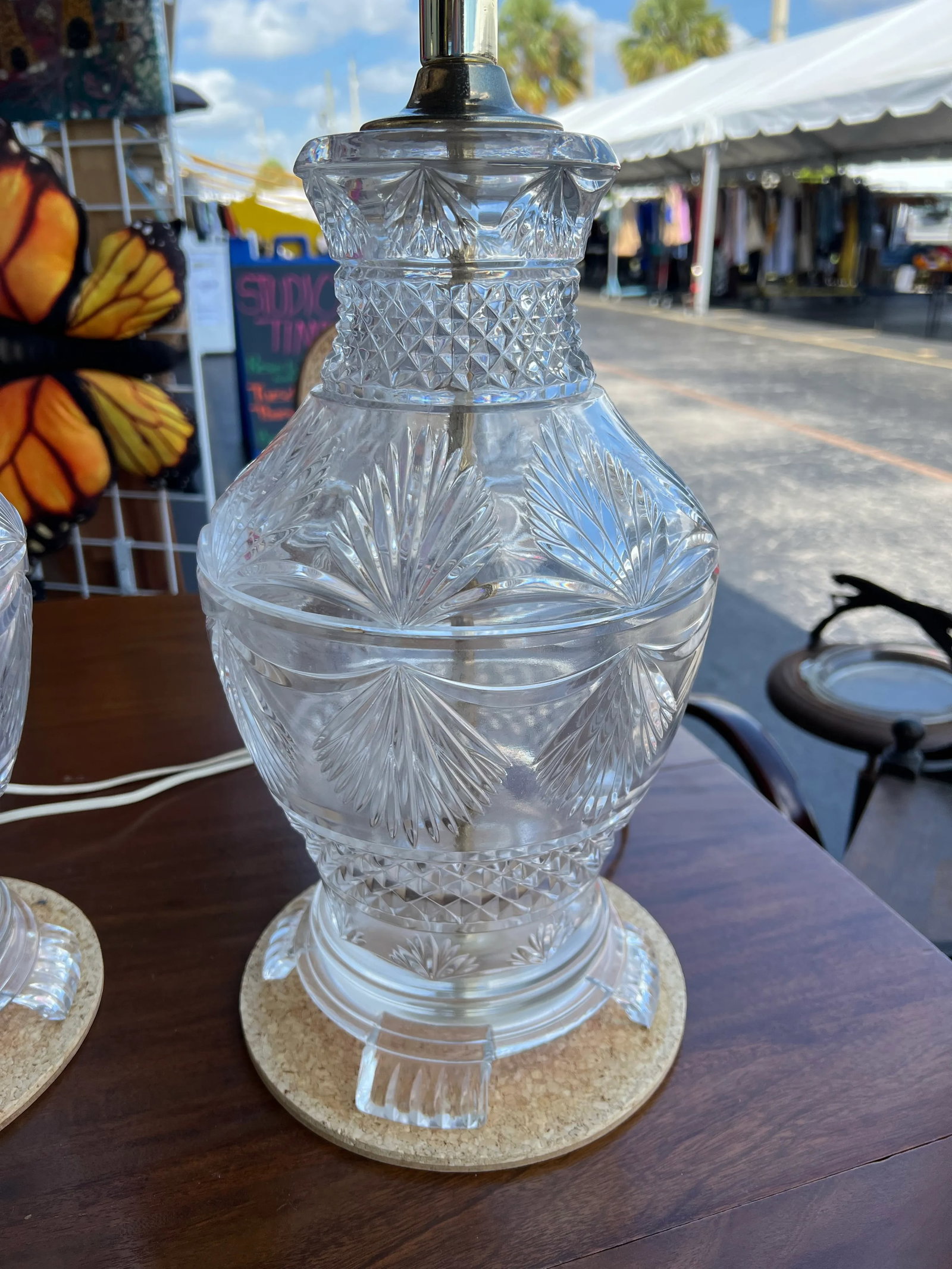 Vintage Large Footed Cut Crystal Lamp - Pair - 5