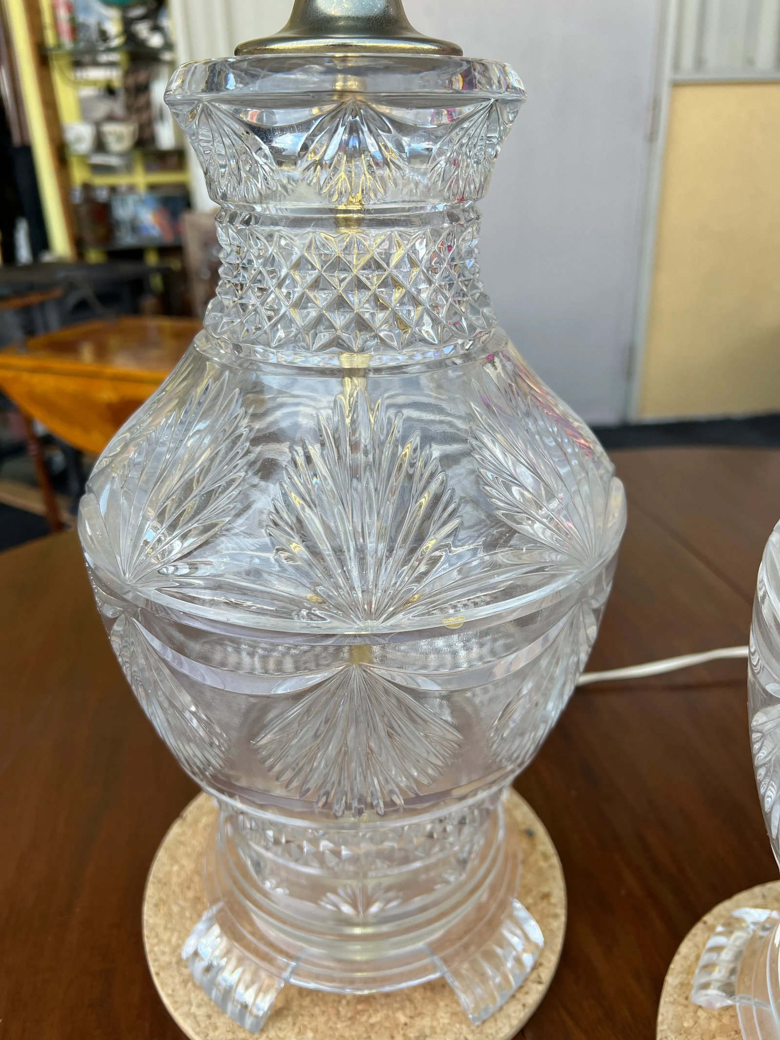 Vintage Large Footed Cut Crystal Lamp - Pair - 6