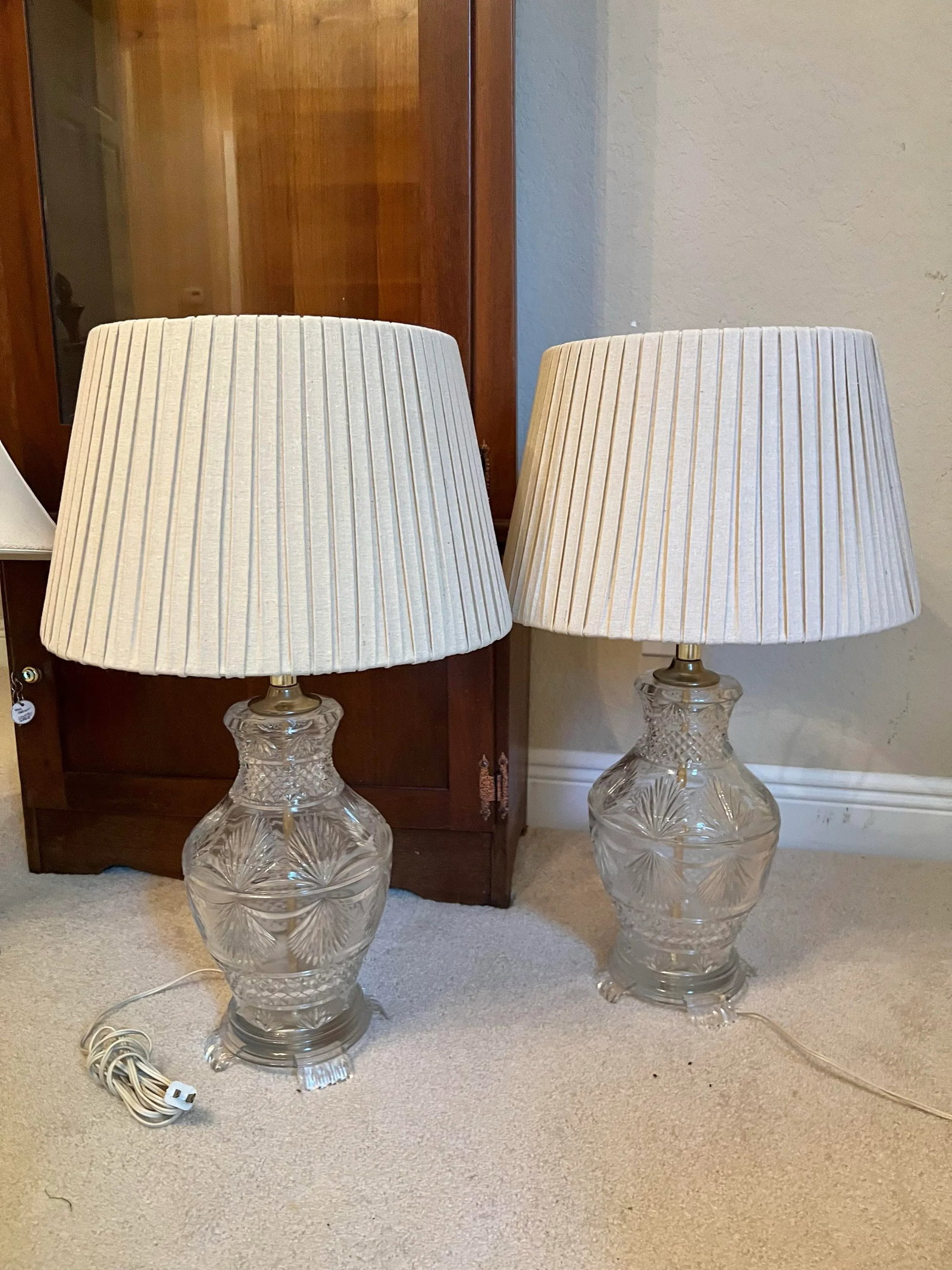 Vintage Large Footed Cut Crystal Lamp - Pair - 7