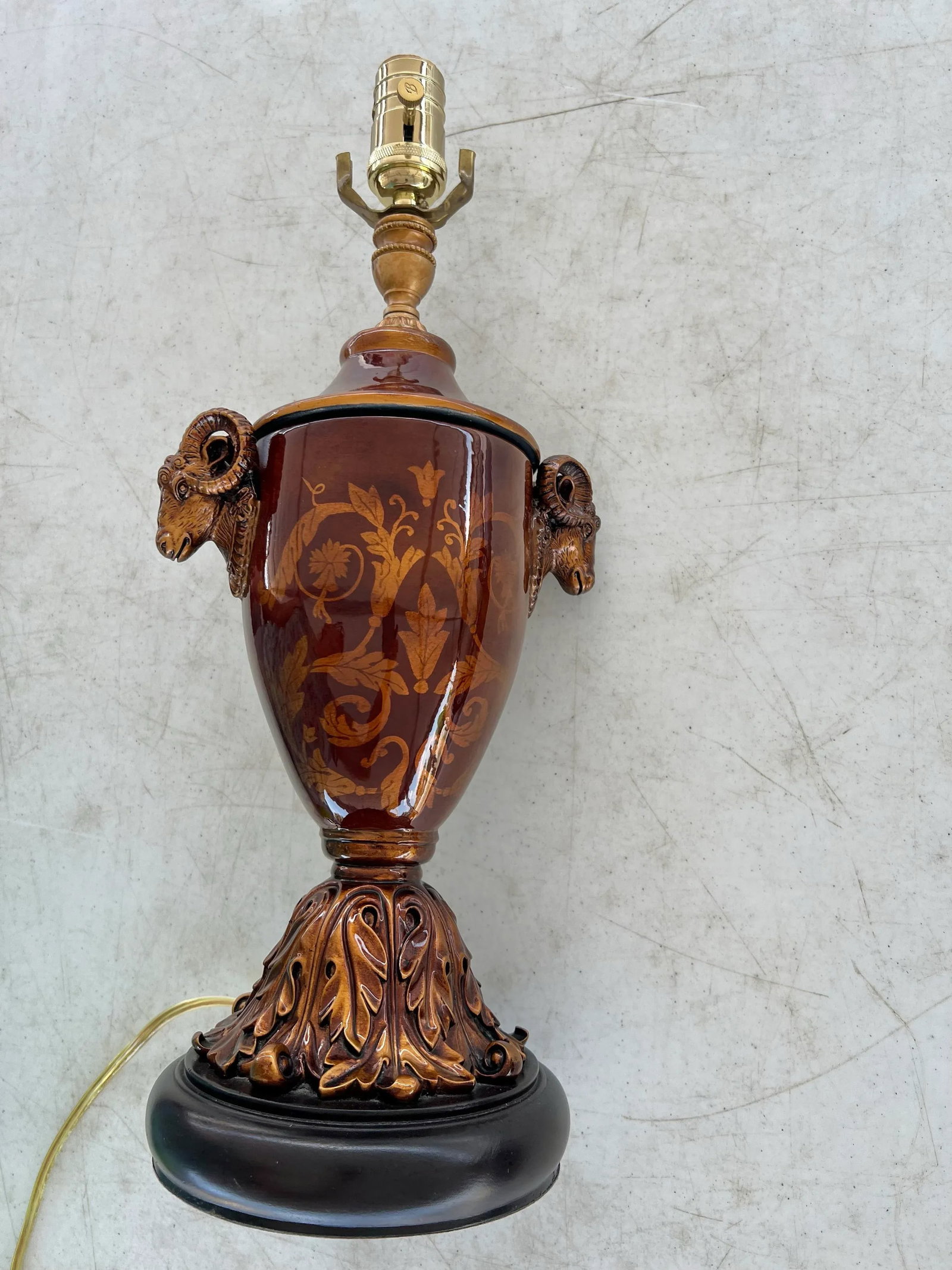 Vintage Urn Shaped Lamp With Rams Head Handles With Shade by Bradburn Gallery - 2
