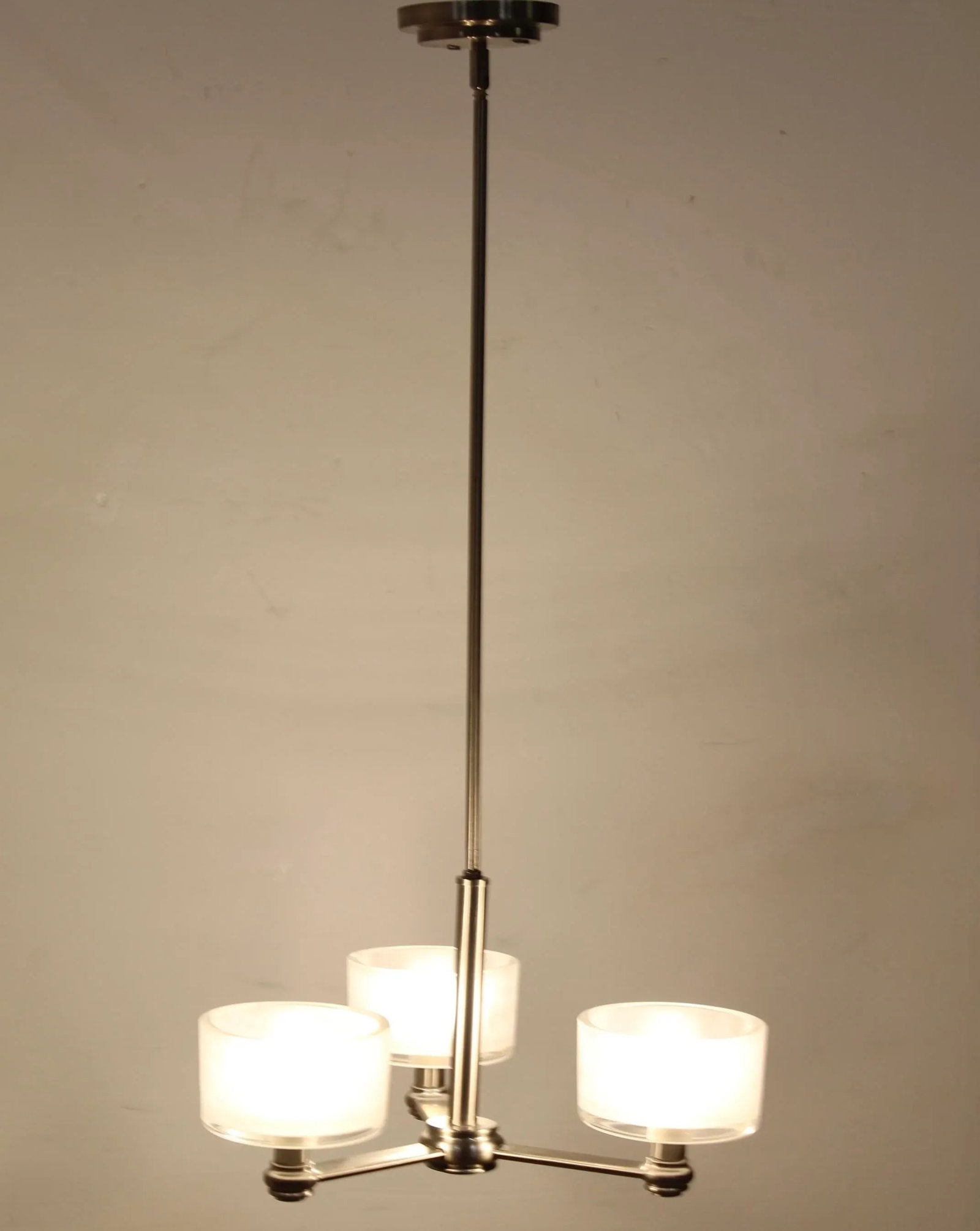 Brushed Nickel Modern 3 Light Chandelier | Sloped Ceiling - 5