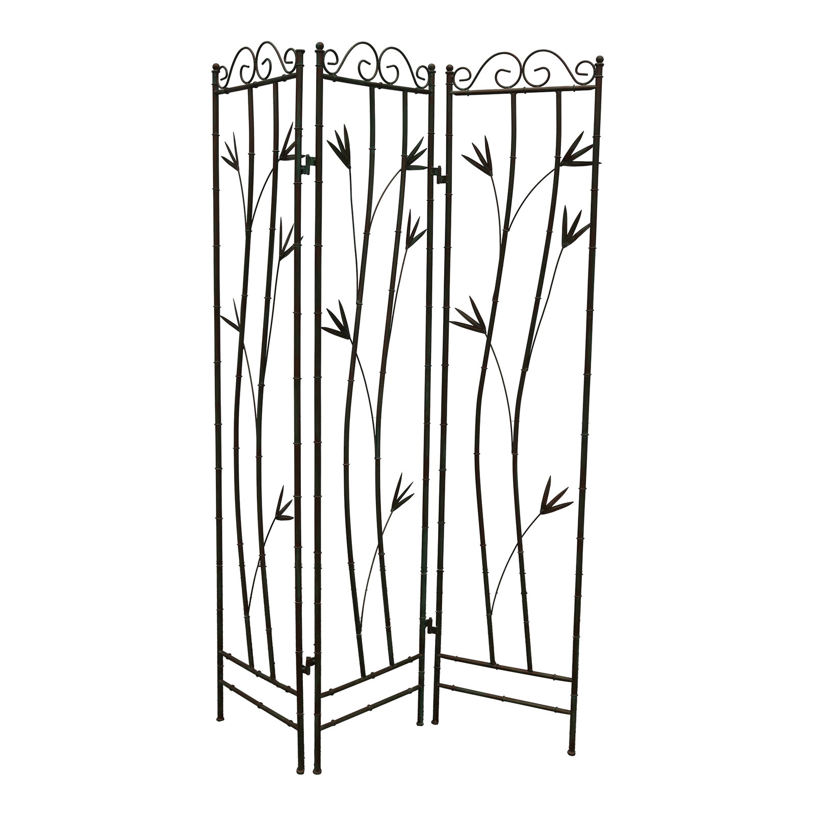 Vintage Three Panel Green and Copper Hand Painted Metal Faux Bamboo Screen Room Divider (1 of 9)